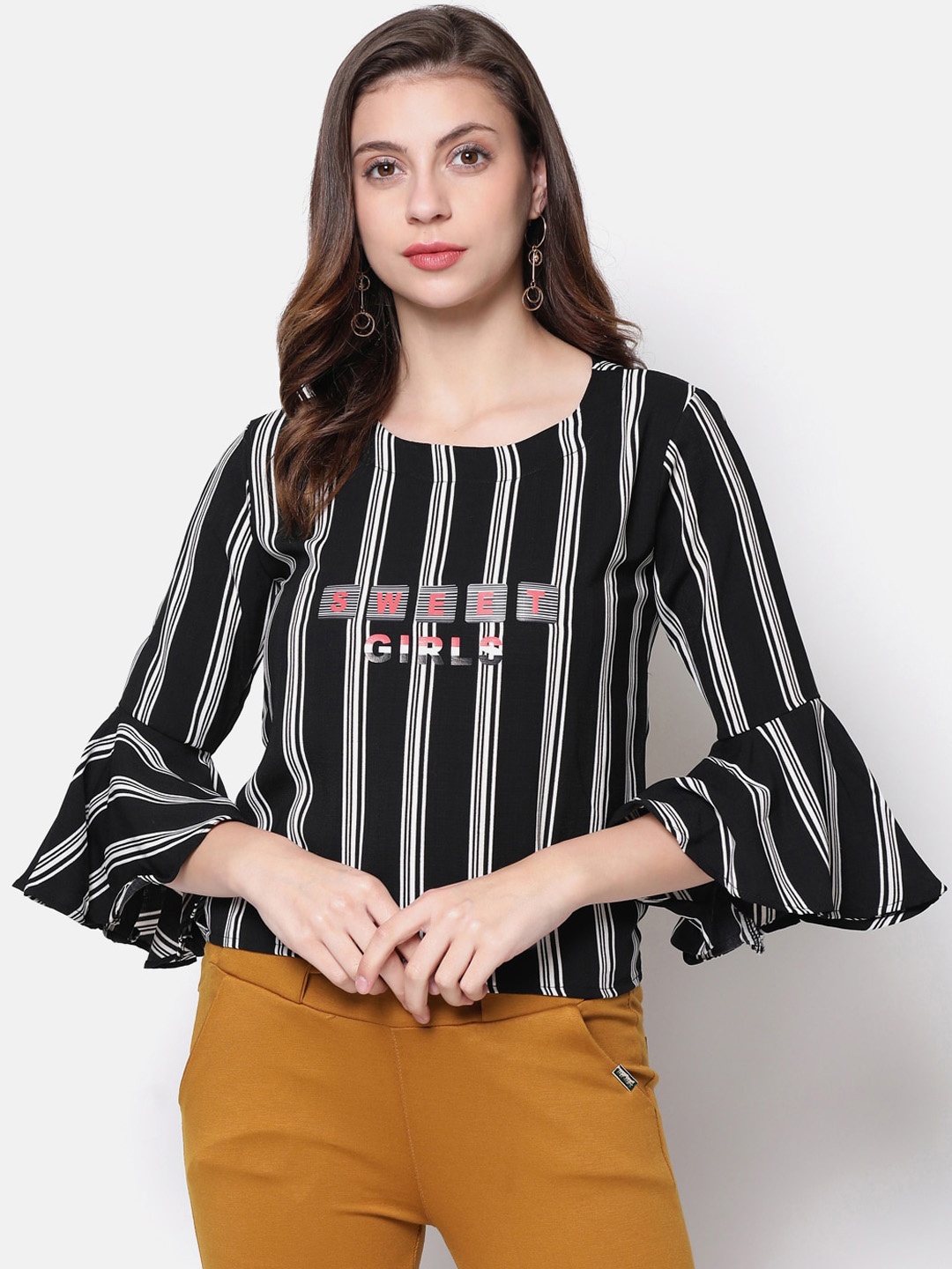 

V2 Value & Variety Black & White Striped Regular Top