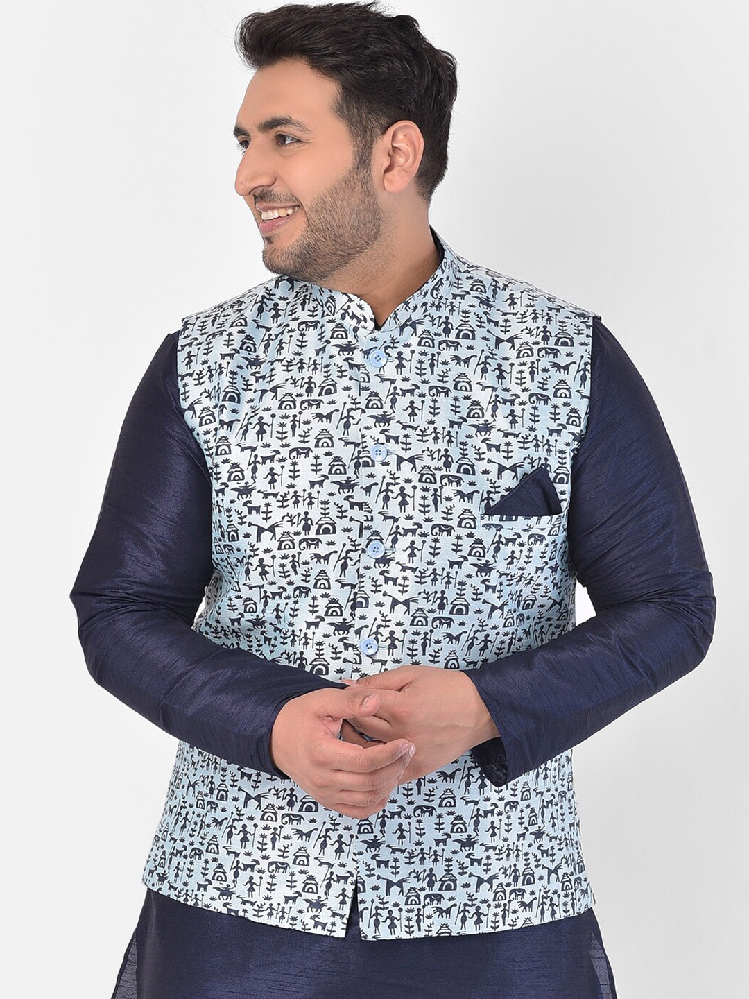 

DEYANN PLUS Men Blue Printed Nehru Jacket