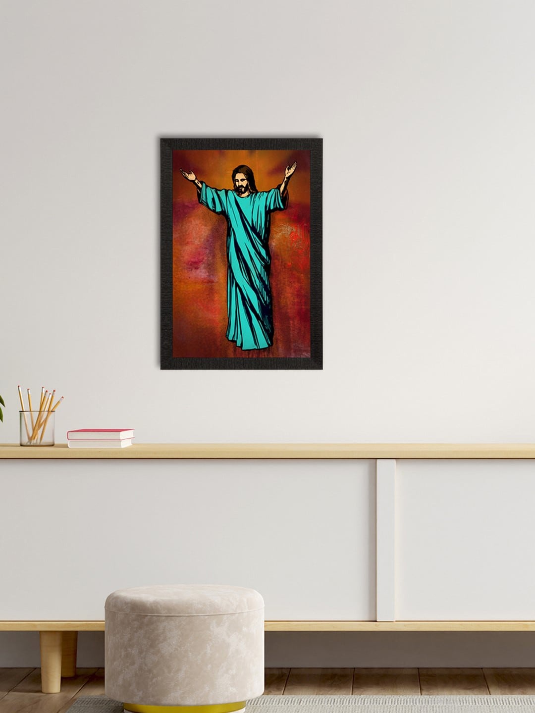 

eCraftIndia Sea Green & Rust Brown Jesus Christ Satin Matte Texture UV Wall Painting