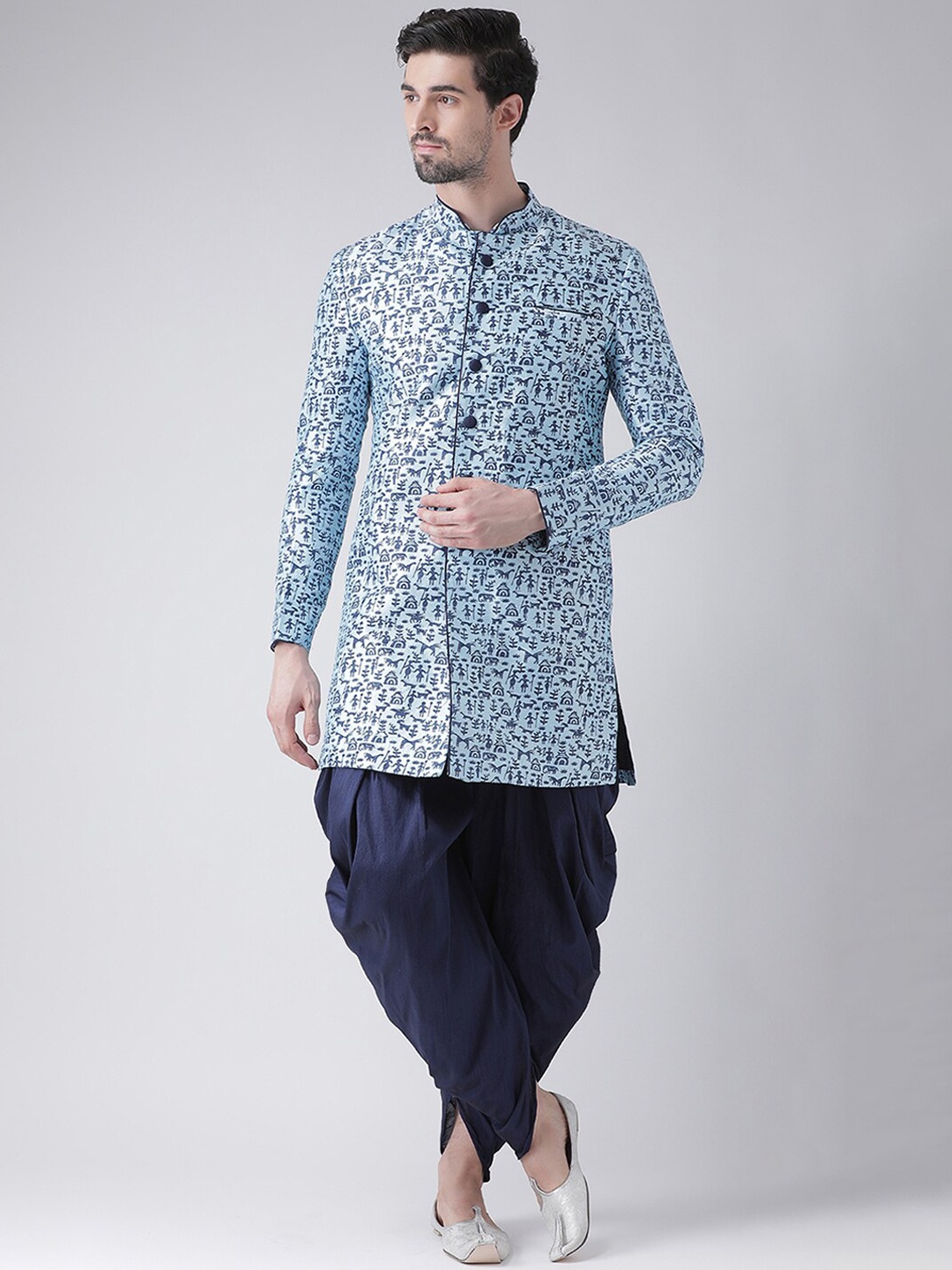 

DEYANN Men Blue Printed Sherwani With Patiala Pantset