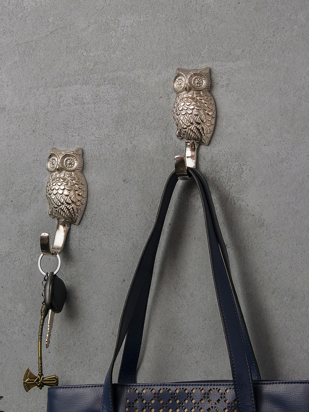 Homesake Set Of 2 Silver-Toned Owl-Shaped Hand-Made Aluminum Key Holders