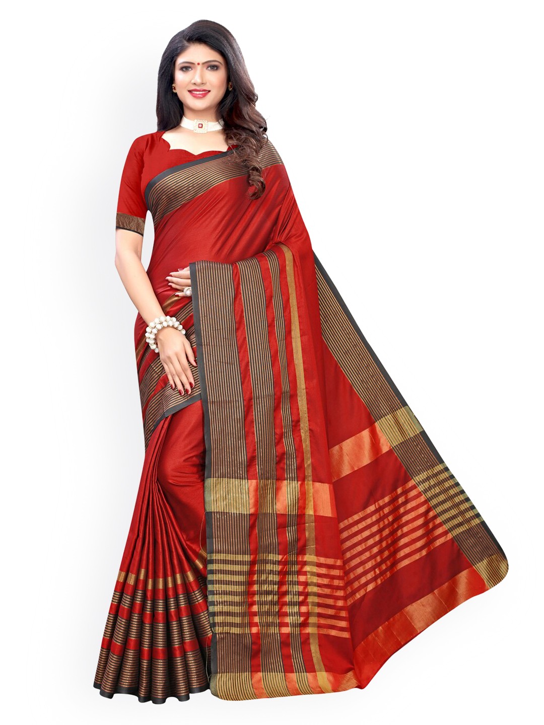 

KALINI Red Poly Silk Solid Banarasi Saree
