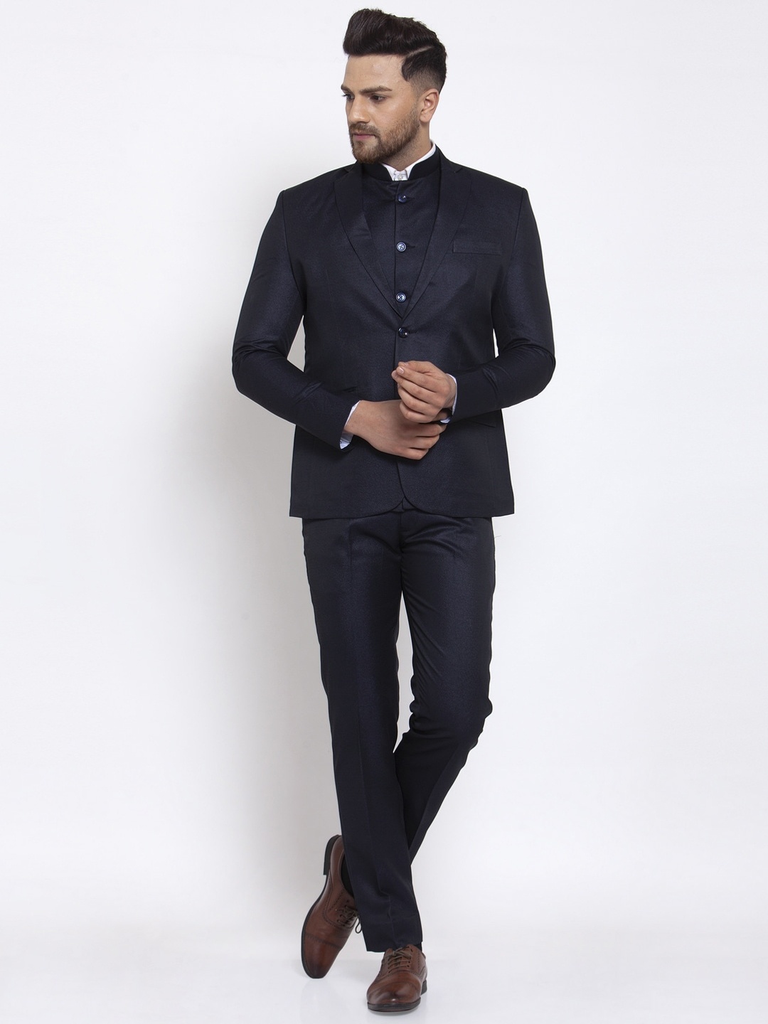 

Wintage Men Navy Blue Solid Single-Breasted Formal Suit