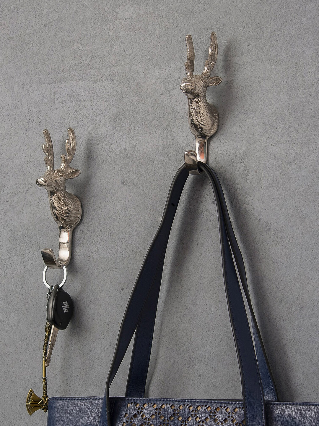 

Homesake Set Of 2 Silver Handmade Deer Head Wall Hook