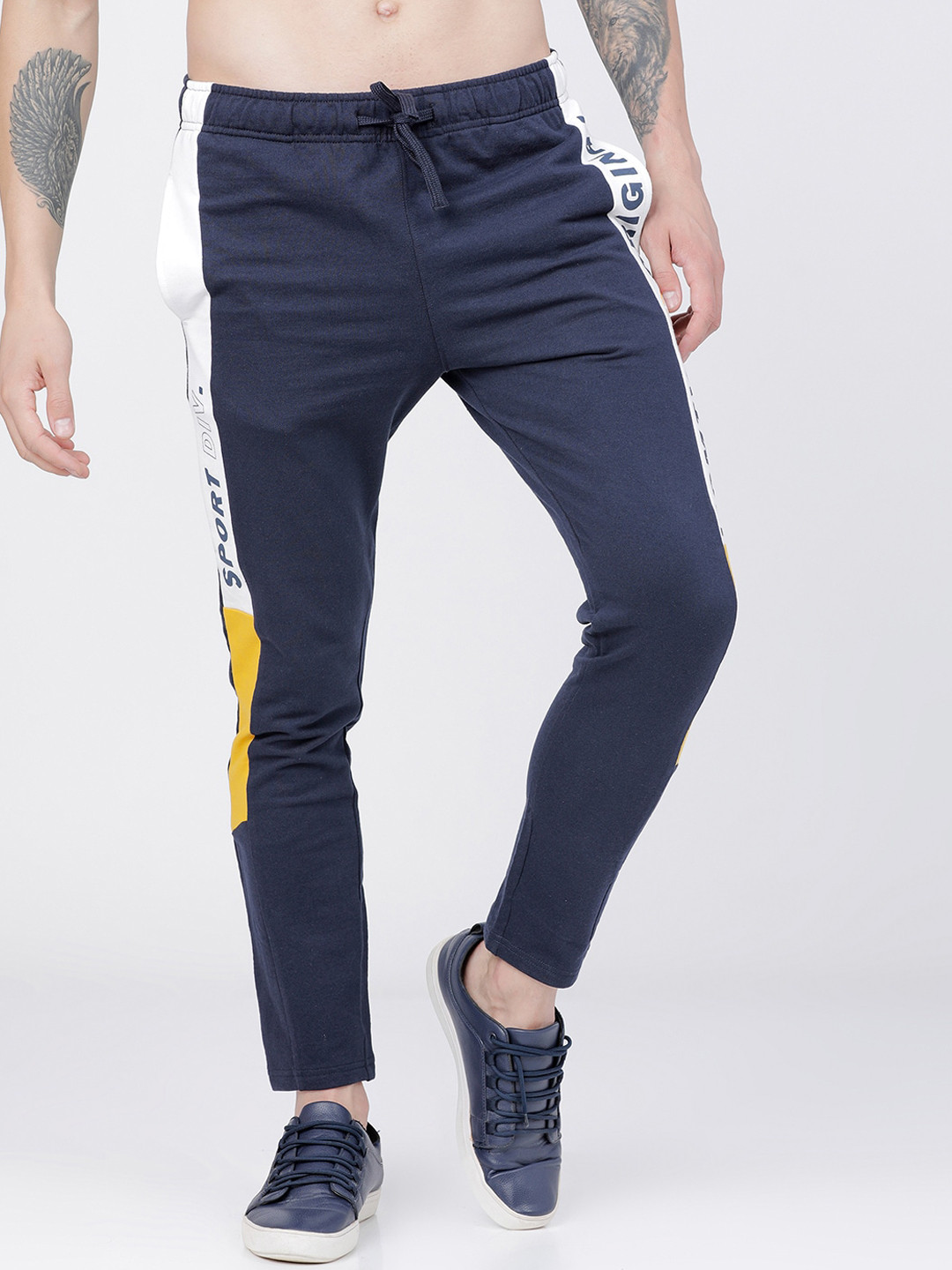 

LOCOMOTIVE Men Navy Blue Solid Side Striped Track Pants
