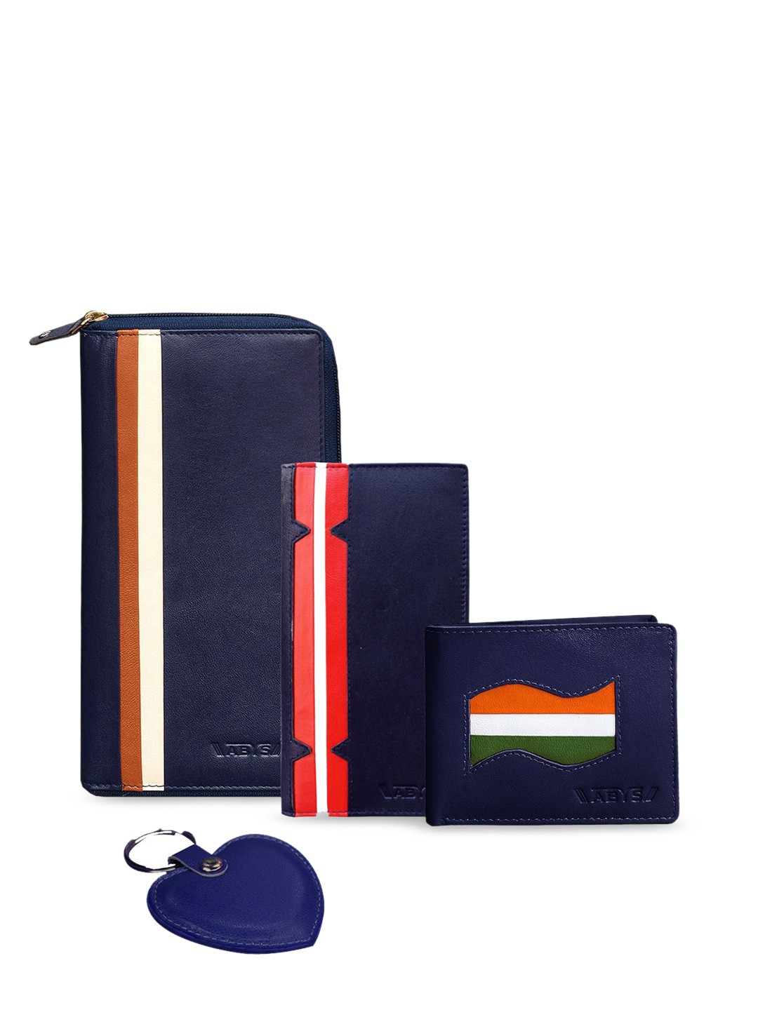 

ABYS Men Blue Textured Genuine Leather Accessory Gift Set