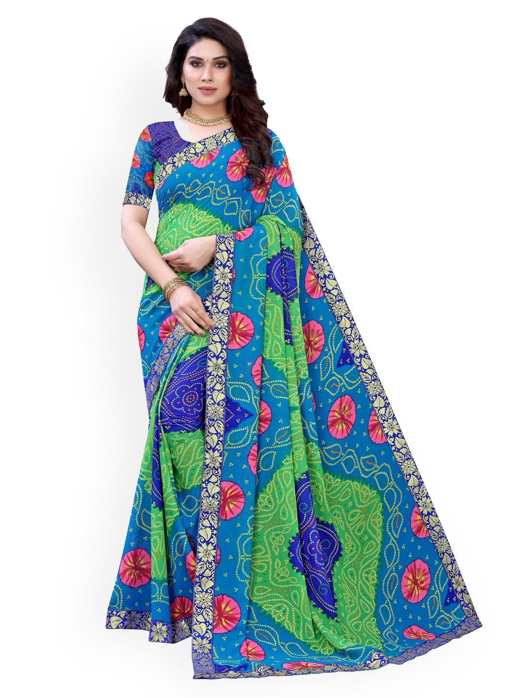 

KALINI Blue Bandhani Print Pure Georgette Saree