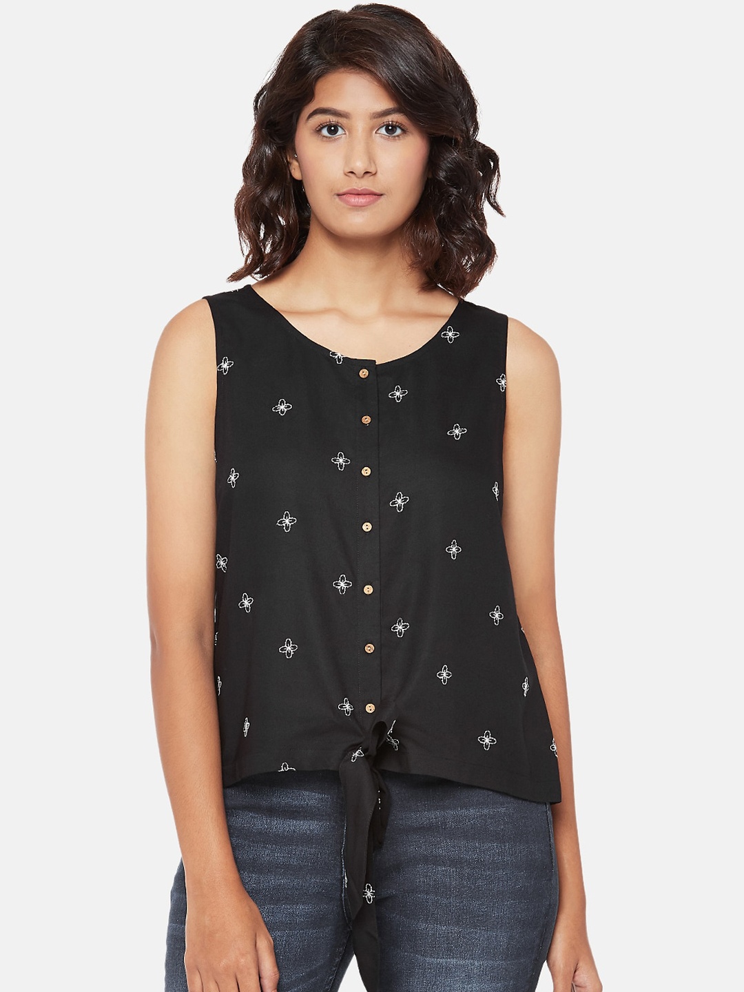 

People Black Printed Regular Top