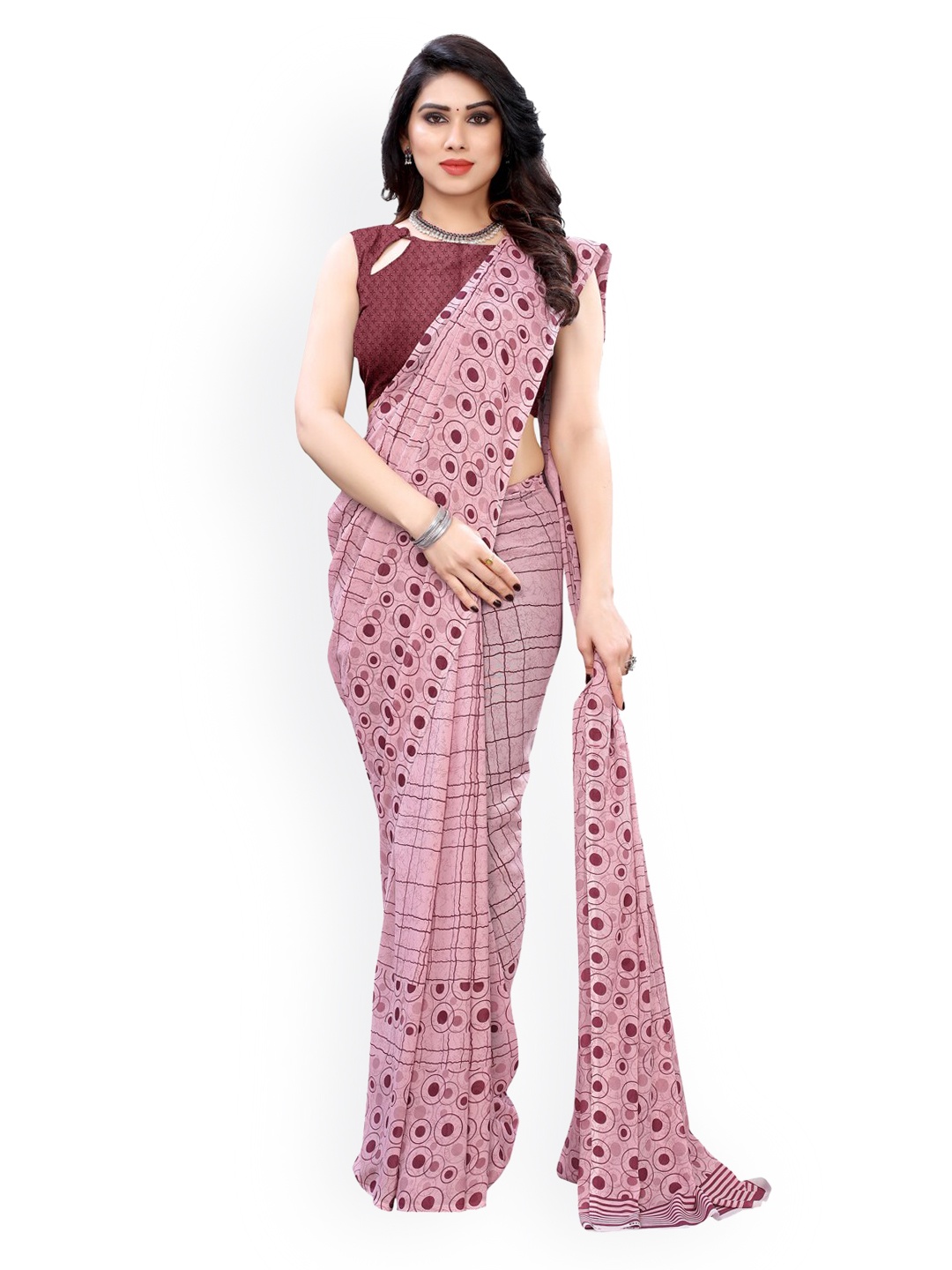 

KALINI Purple & Maroon Pure Georgette Checked Saree