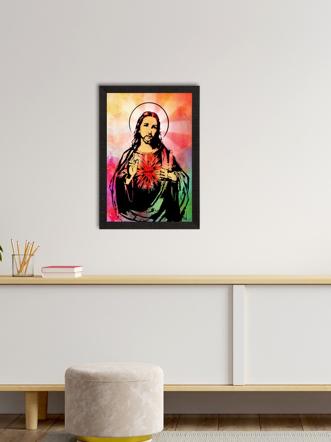 

eCraftIndia Multicoloured Jesus Christ Satin Matte Texture UV Wall Painting, Multi