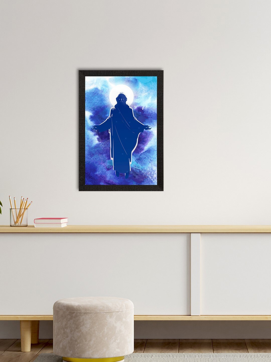 

eCraftIndia Blue & White Jesus Christ Satin Matte Texture UV Wall Painting