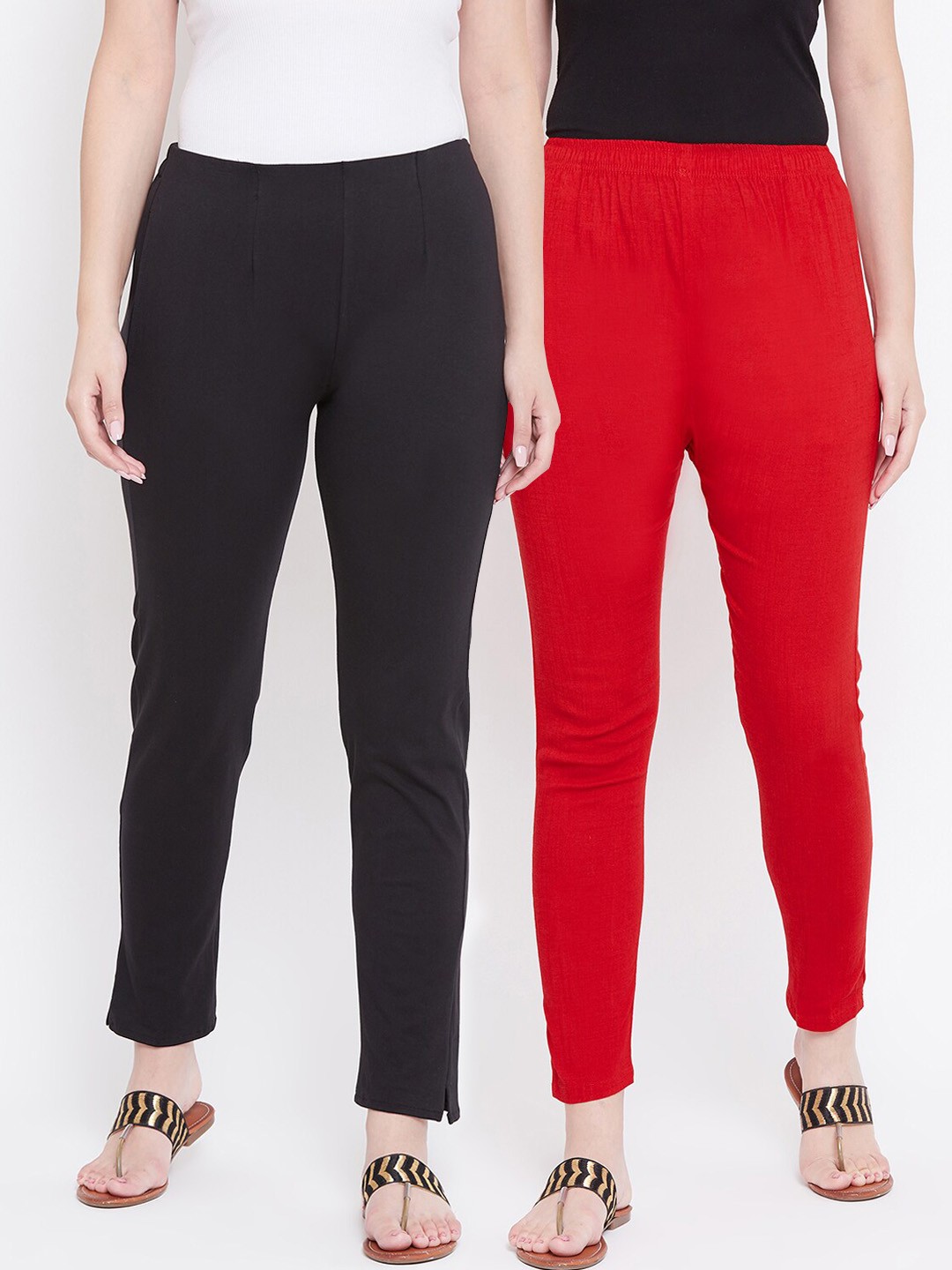 

Castle Women Pack of 2 Red & Black Regular Fit Solid Trousers