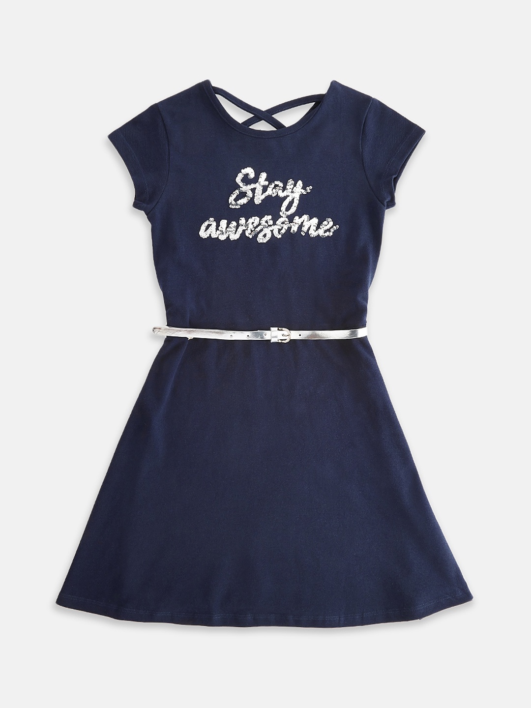 

Pantaloons Junior Girls Navy Blue Solid A-Line Dress