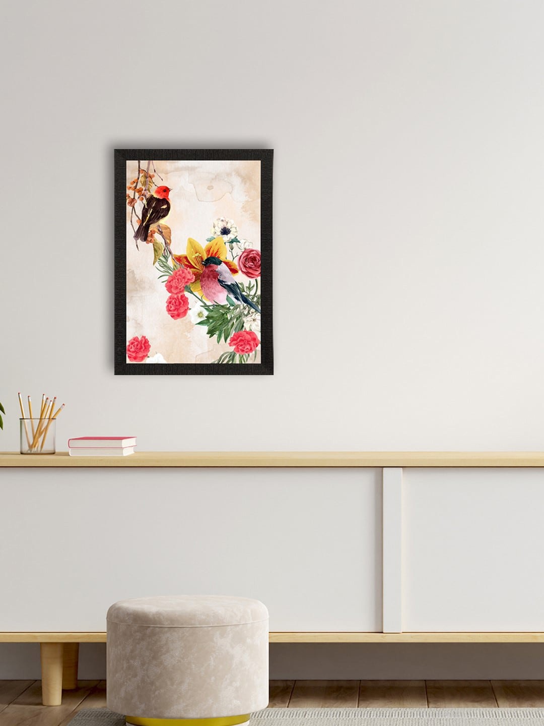 

eCraftIndia Multicoloured Birds & Floral Satin Matte Texture UV Wall Painting, Multi