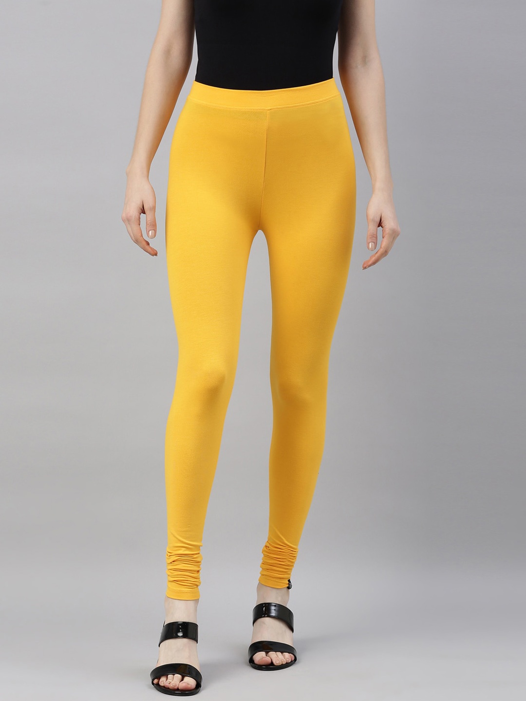 TWIN BIRDS Women Yellow Solid Churidar-Length Leggings