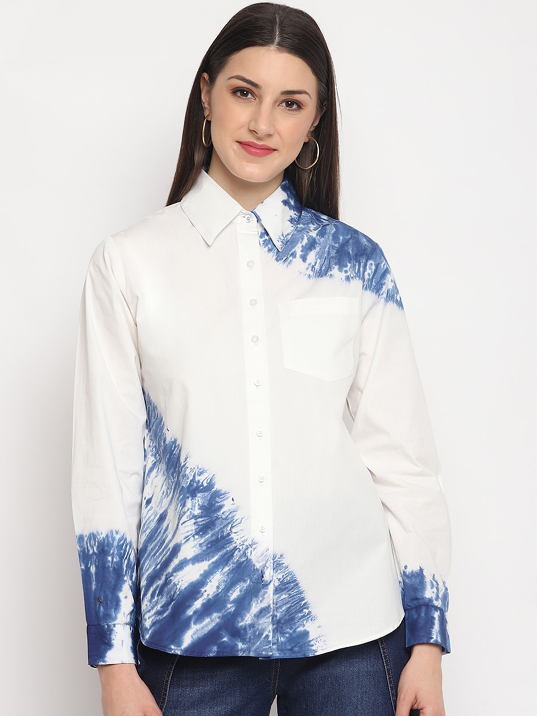 OTORVA Women Rayon Blue White Regular Fit Printed Casual Shirt