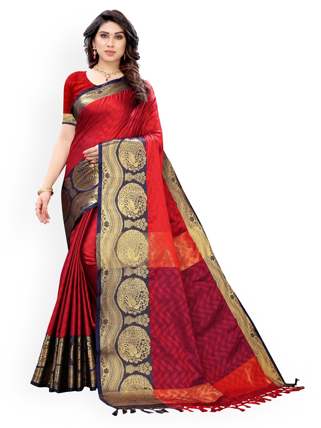 

KALINI Maroon & Navy Blue Poly Silk Woven Design Saree