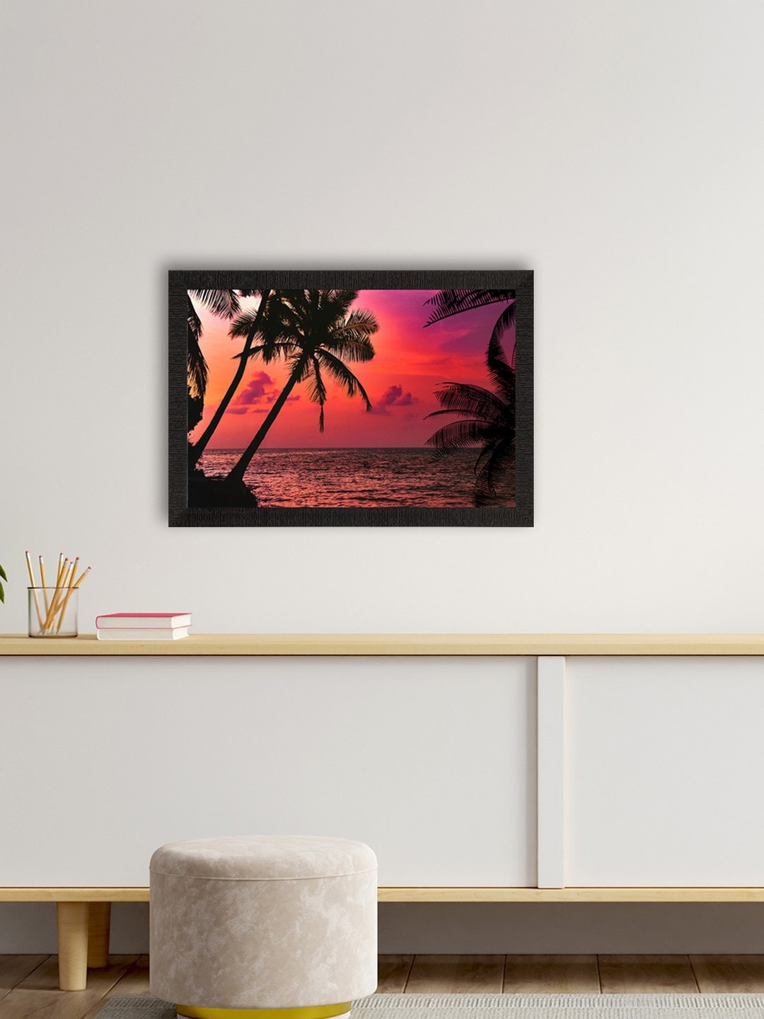 

eCraftIndia Black & Orange Beach Sunrise View Satin Matte Texture UV Wall Painting