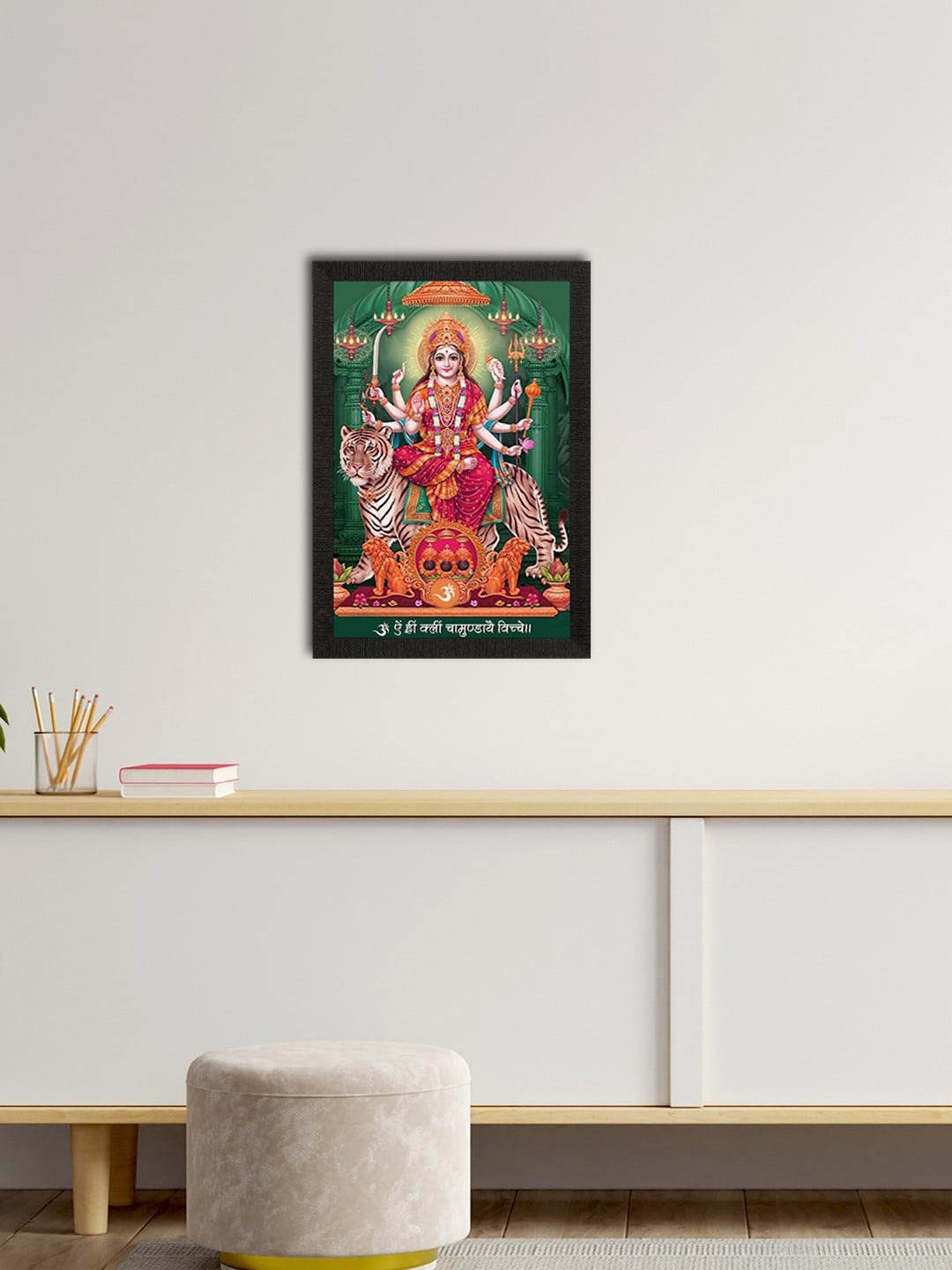 

eCraftIndia Green & Red Goddess Durga Satin Matte Texture UV Wall Painting