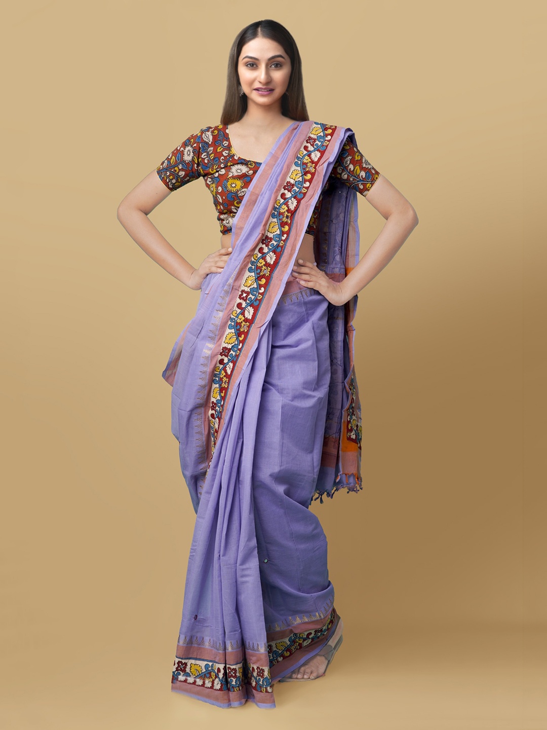 

Unnati Silks Violet Pure Cotton Solid Mangalagiri Saree