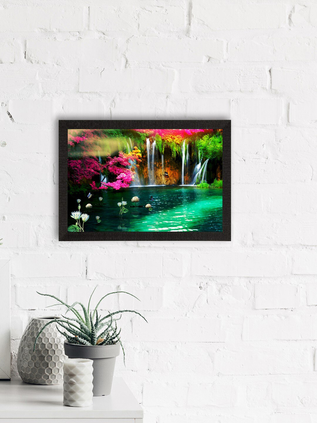 

eCraftIndia Green & Pink Waterfall View Satin Matte Texture UV Wall Painting