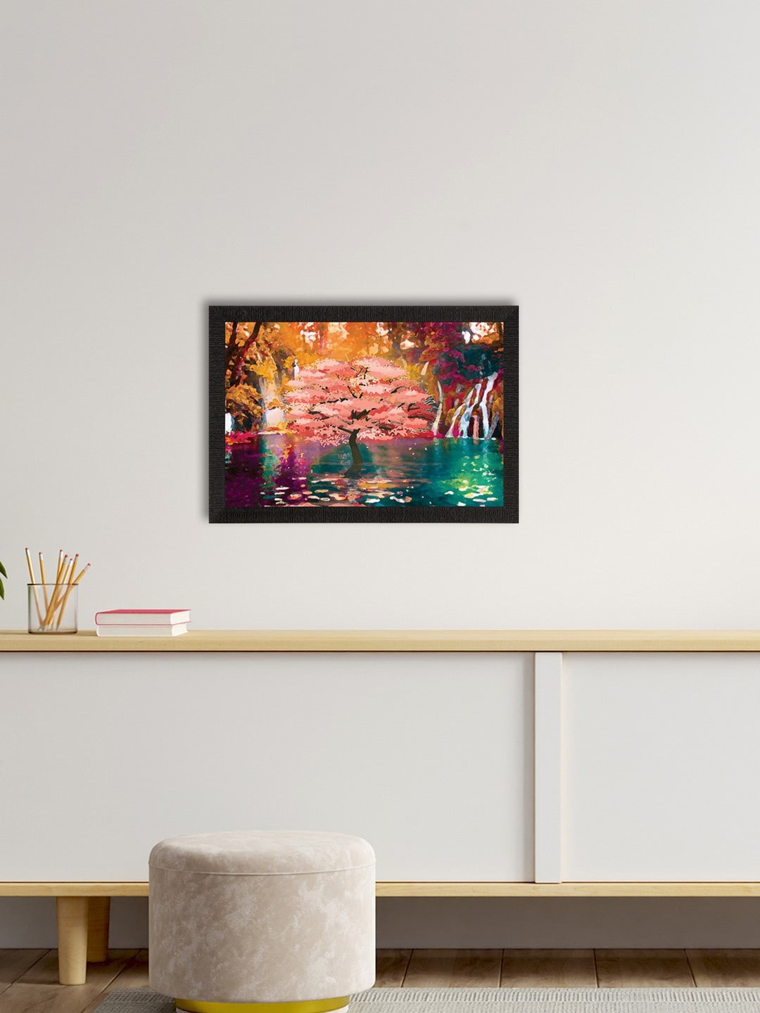 

eCraftIndia Multicoloured Waterfall View Satin Matte Texture UV Wall Painting, Multi