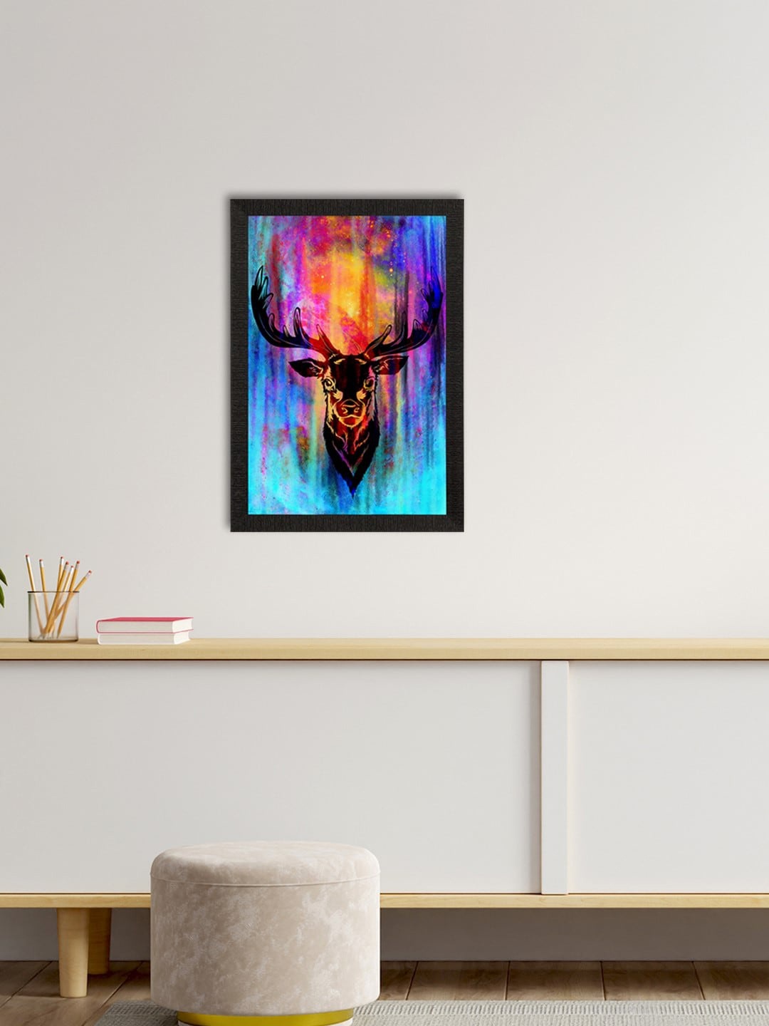 

eCraftIndia Multicoloured Reindeer Satin Matte Texture UV Wall Painting, Multi