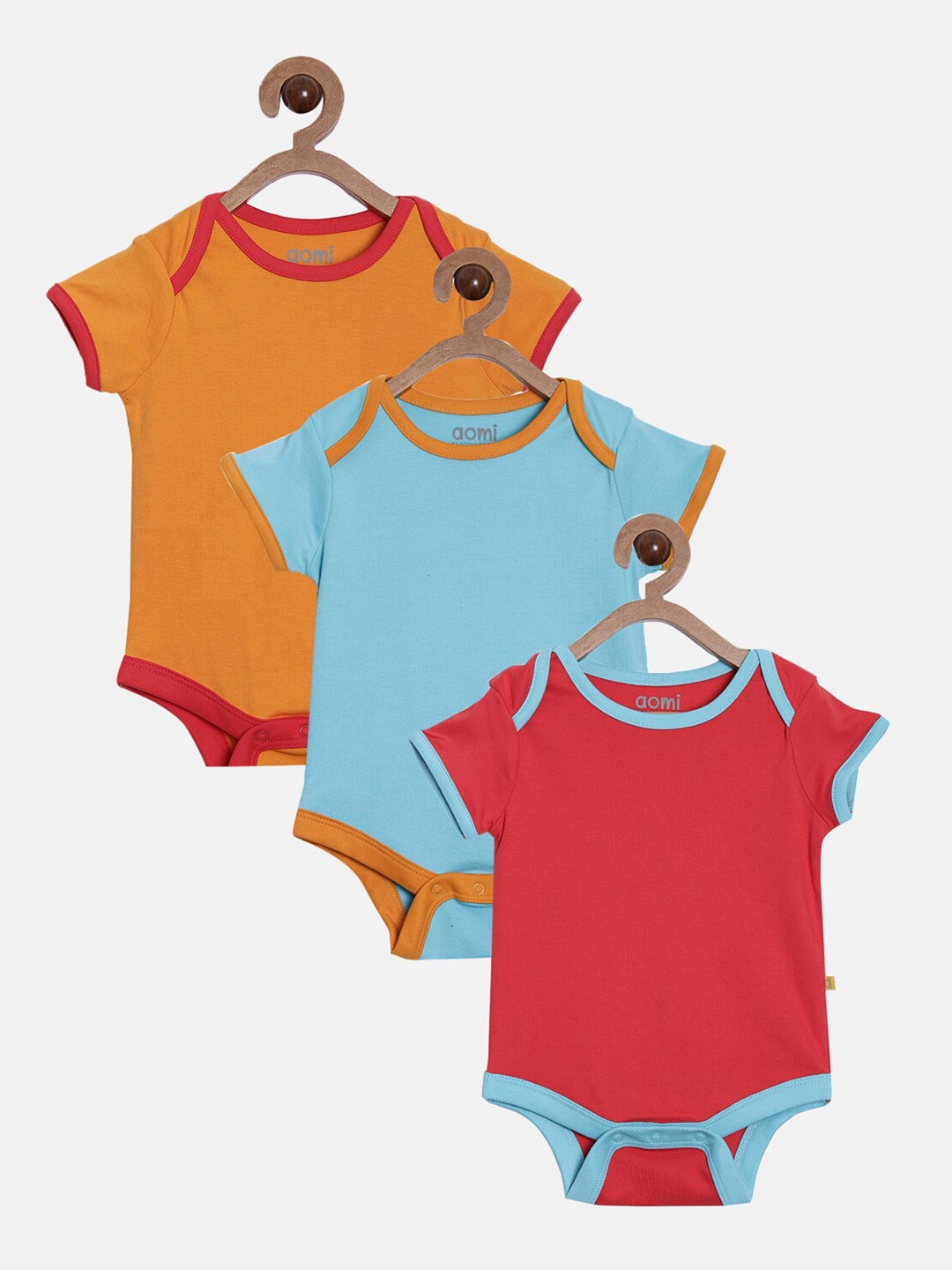 

Aomi Infant Kids Pack Of 3 Solid Cotton Bodysuits, Turquoise blue