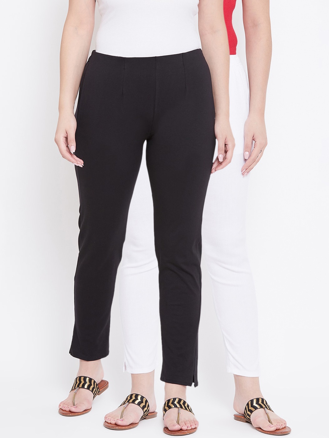 

Castle Women Pack of 2 White & Black Regular Fit Solid Trousers