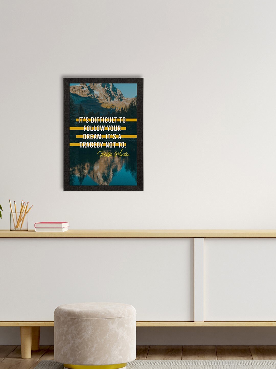 

eCraftIndia Teal Blue & Brown Motivational Quote Satin Matte Texture UV Wall Painting