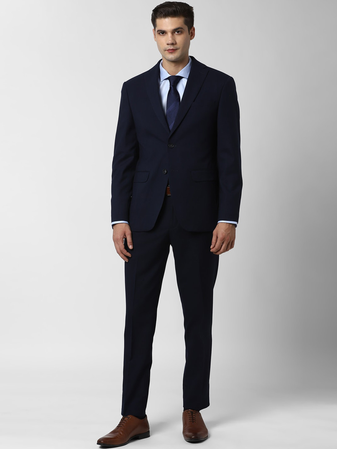 

Peter England Elite Men Navy Blue Solid Slim-Fit Single-Breasted Two-Piece Formal Suit