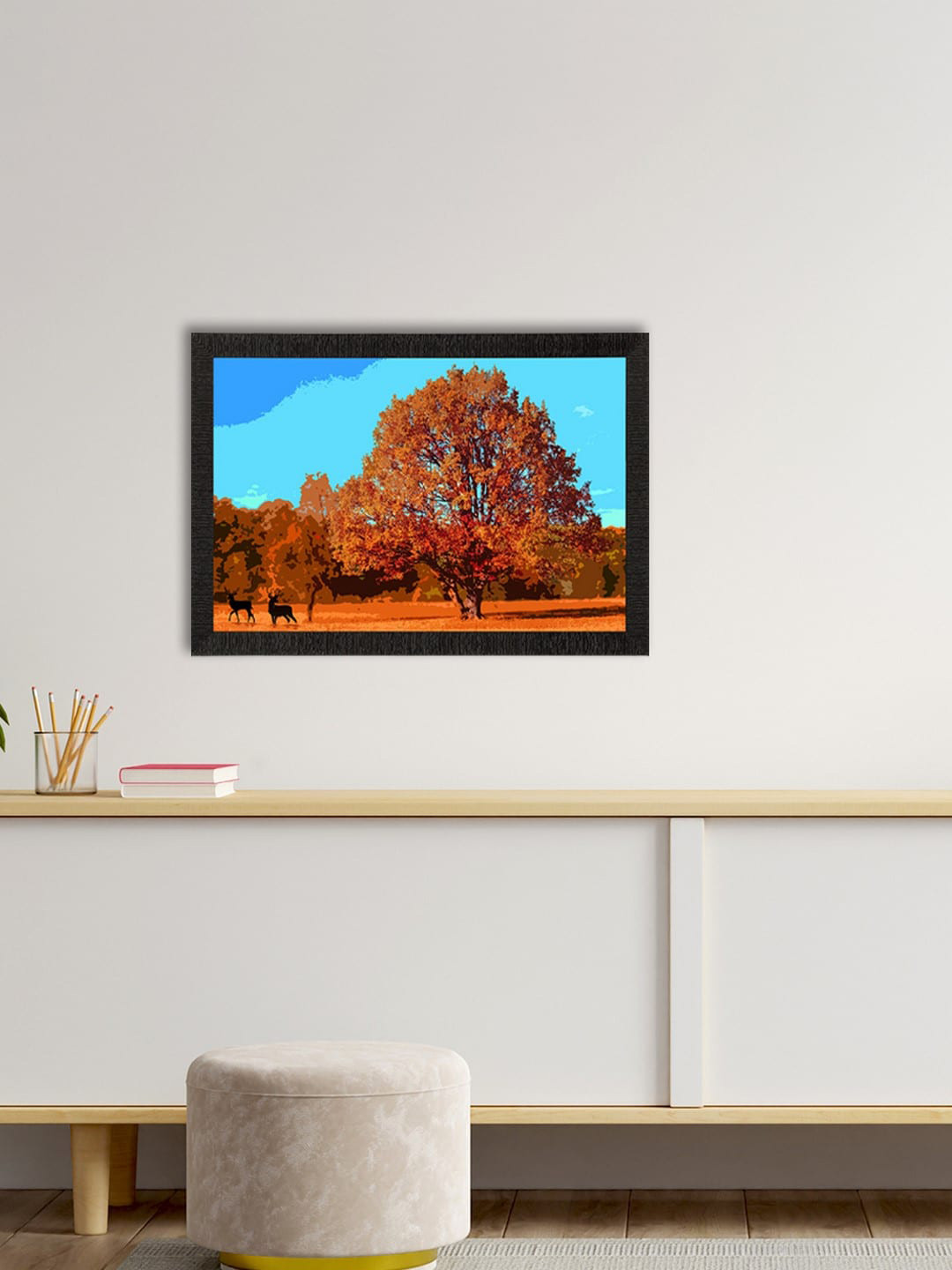 

eCraftIndia Rust Brown & Blue Autumn Season View Satin Matte Texture UV Wall Painting