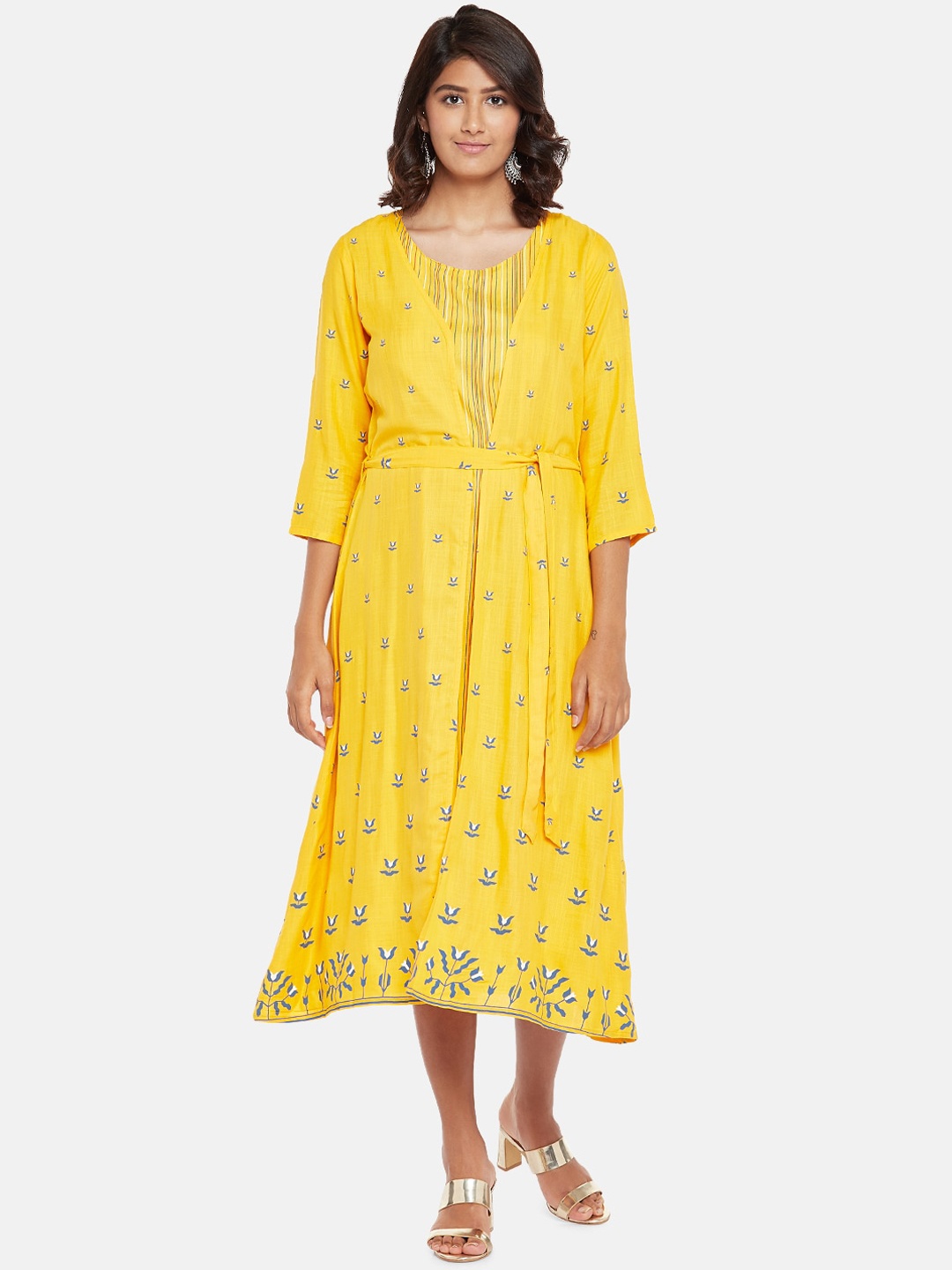 

People Women Yellow Printed A-Line Dress