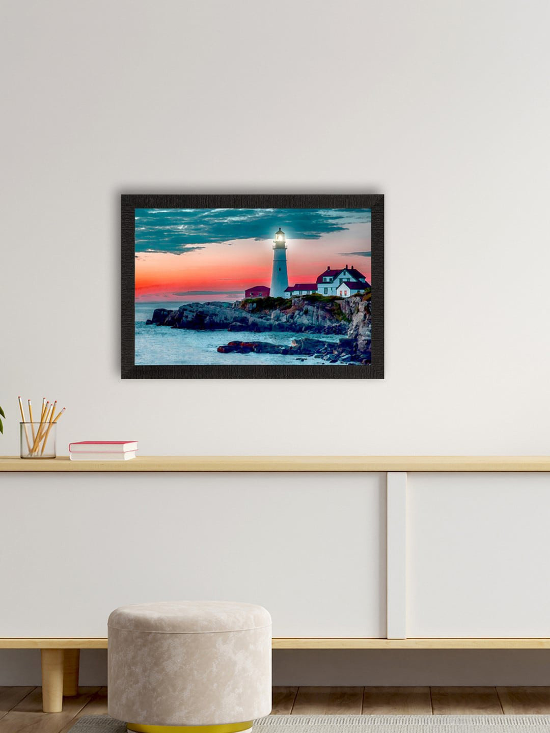 

eCraftIndia Blue & Orange Seaside Lighthouse View Satin Matte Texture UV Wall Painting