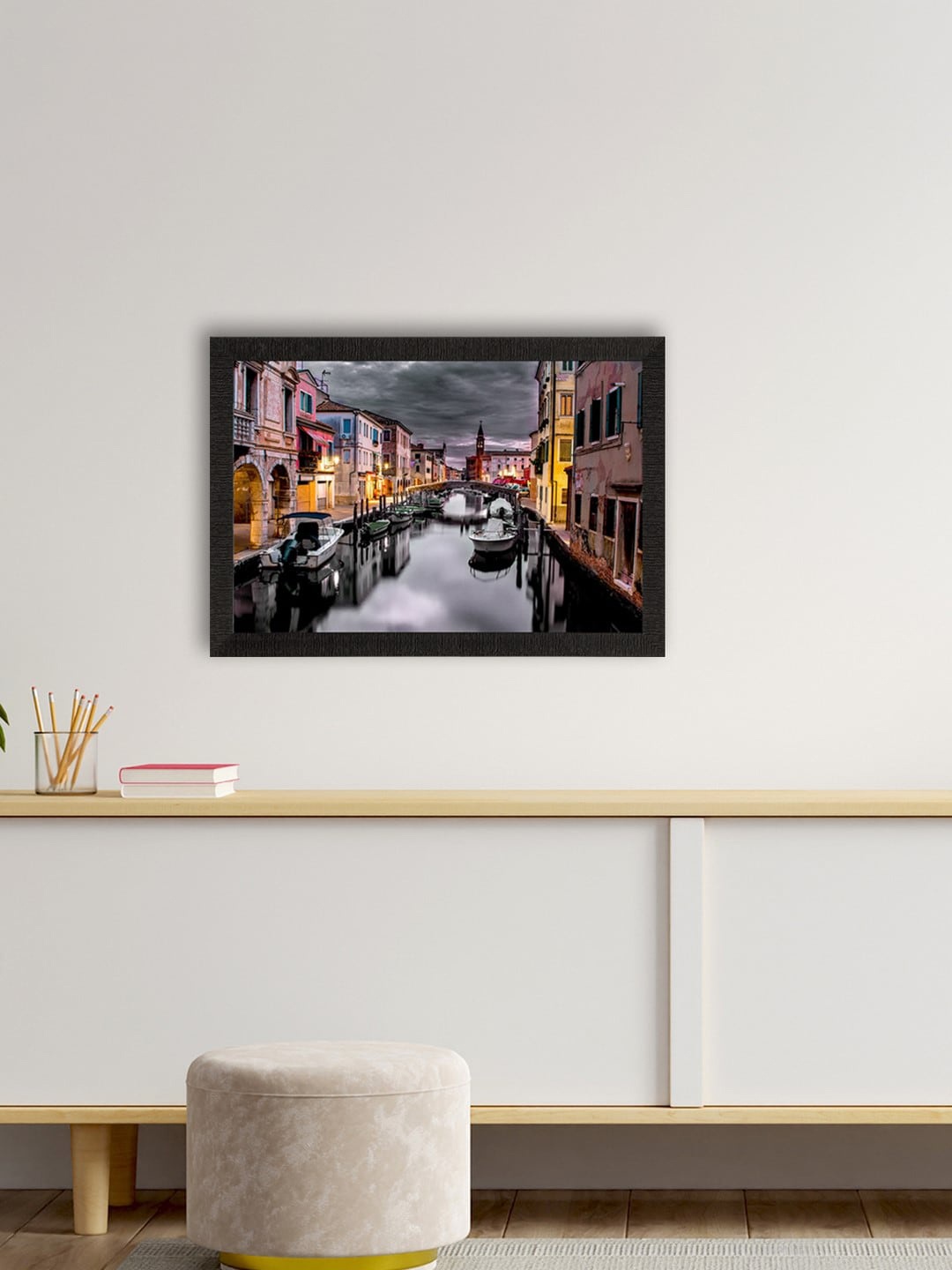 

eCraftIndia Grey & Brown Canal City View Satin Matte Texture UV Wall Painting