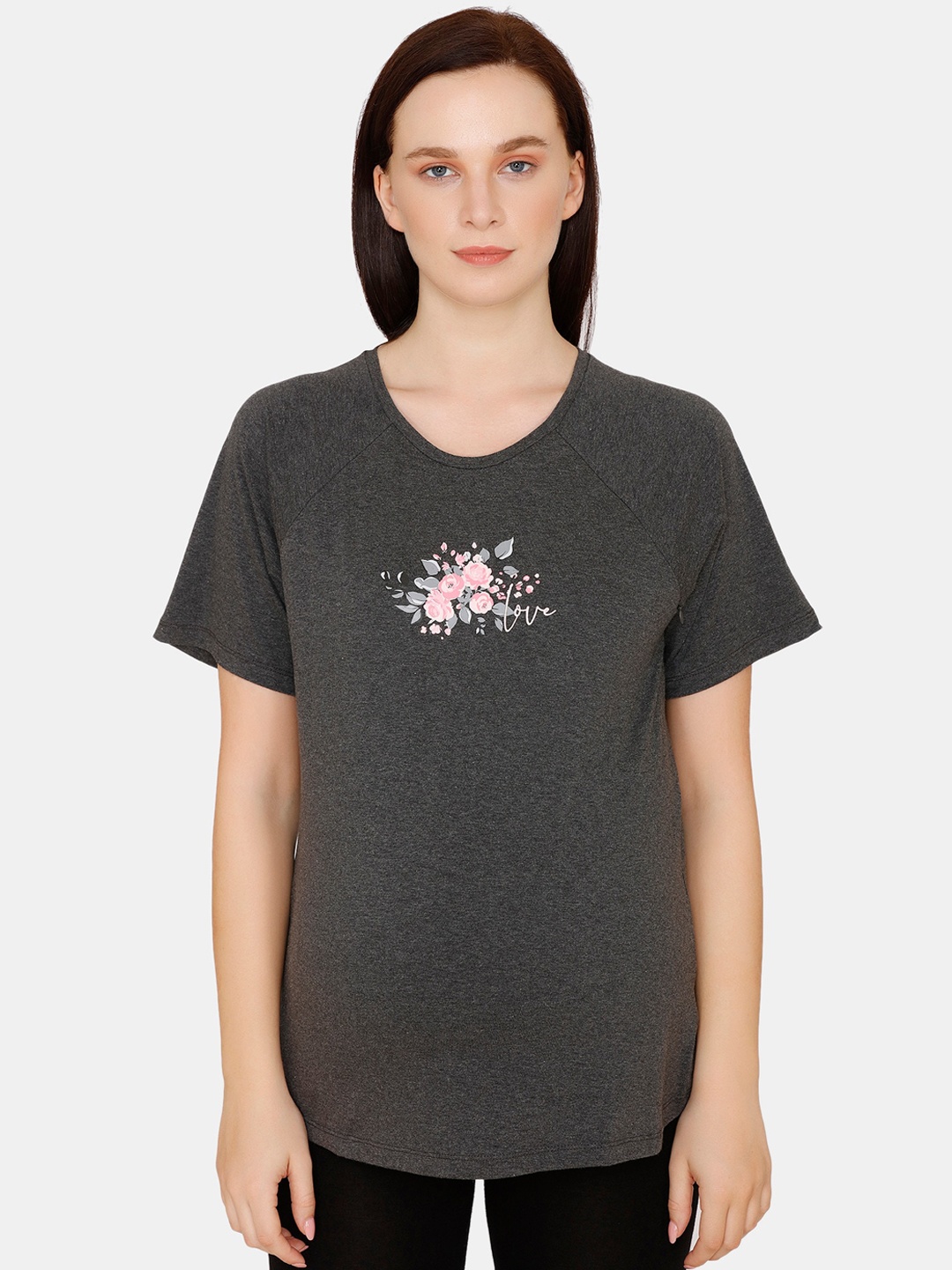 Zivame Grey Floral Regular Maternity Top