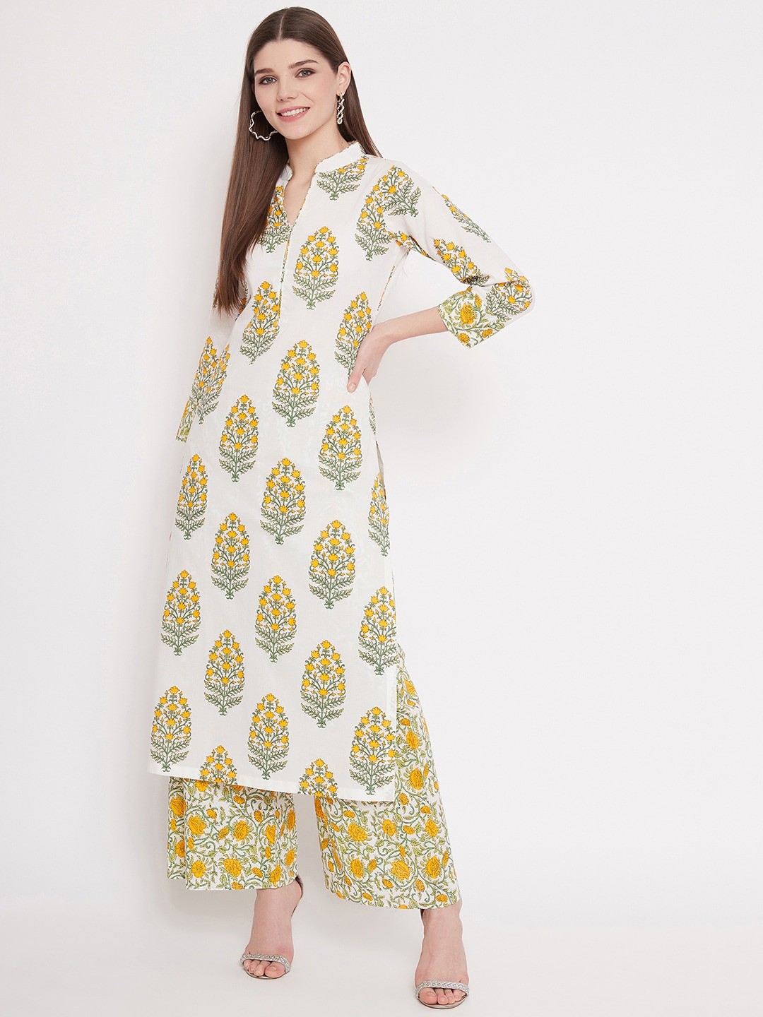 

Tissu Women White Printed Kurta with Palazzos