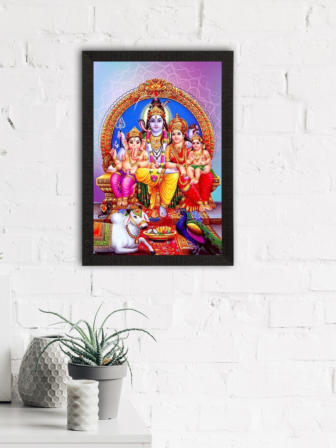 

eCraftIndia Multicoloured Shiv Parivar Religious Satin Matte Texture UV Wall Painting, Multi
