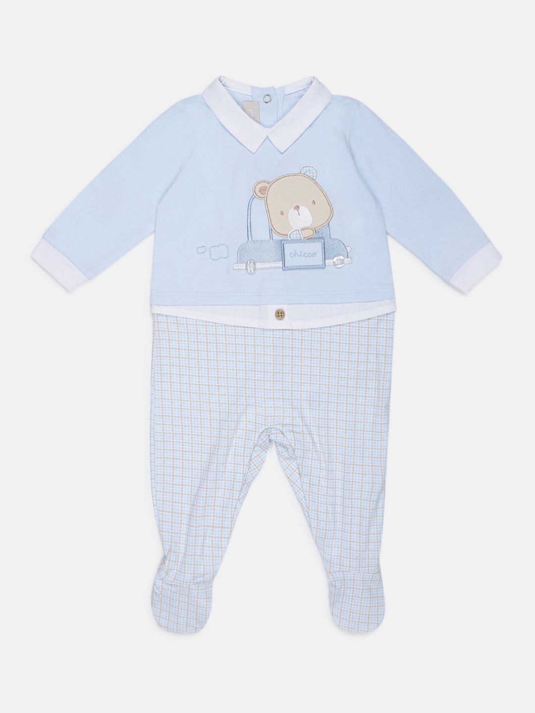 

Chicco Boys Blue & Brown Embroidered Sleep Suit