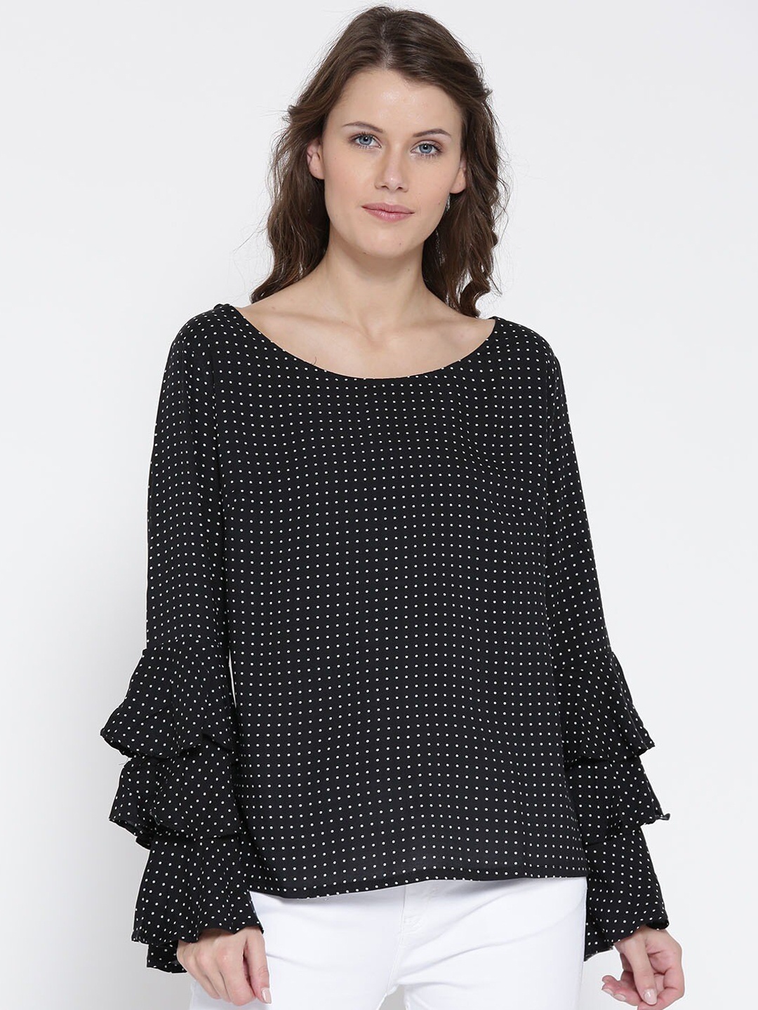 

Sera Black Crepe Solid Regular Top