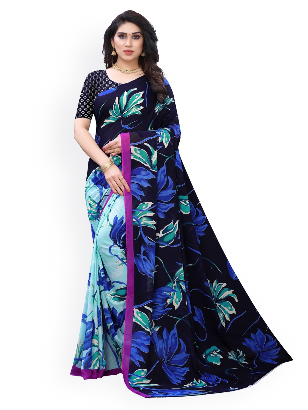 

KALINI Blue Printed Pure Georgette Saree