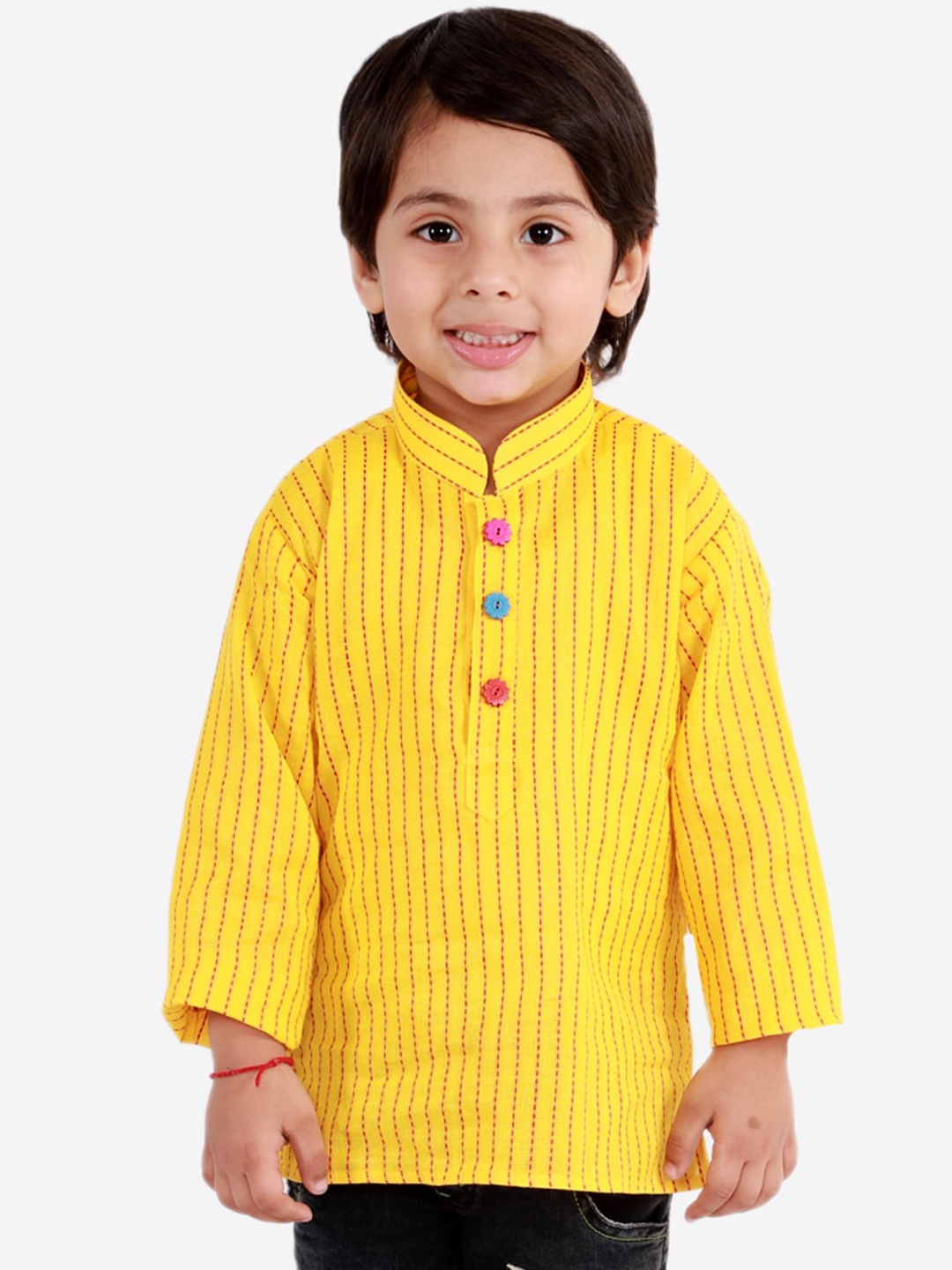 

KID1 Boys Yellow Striped Handloom Kurta