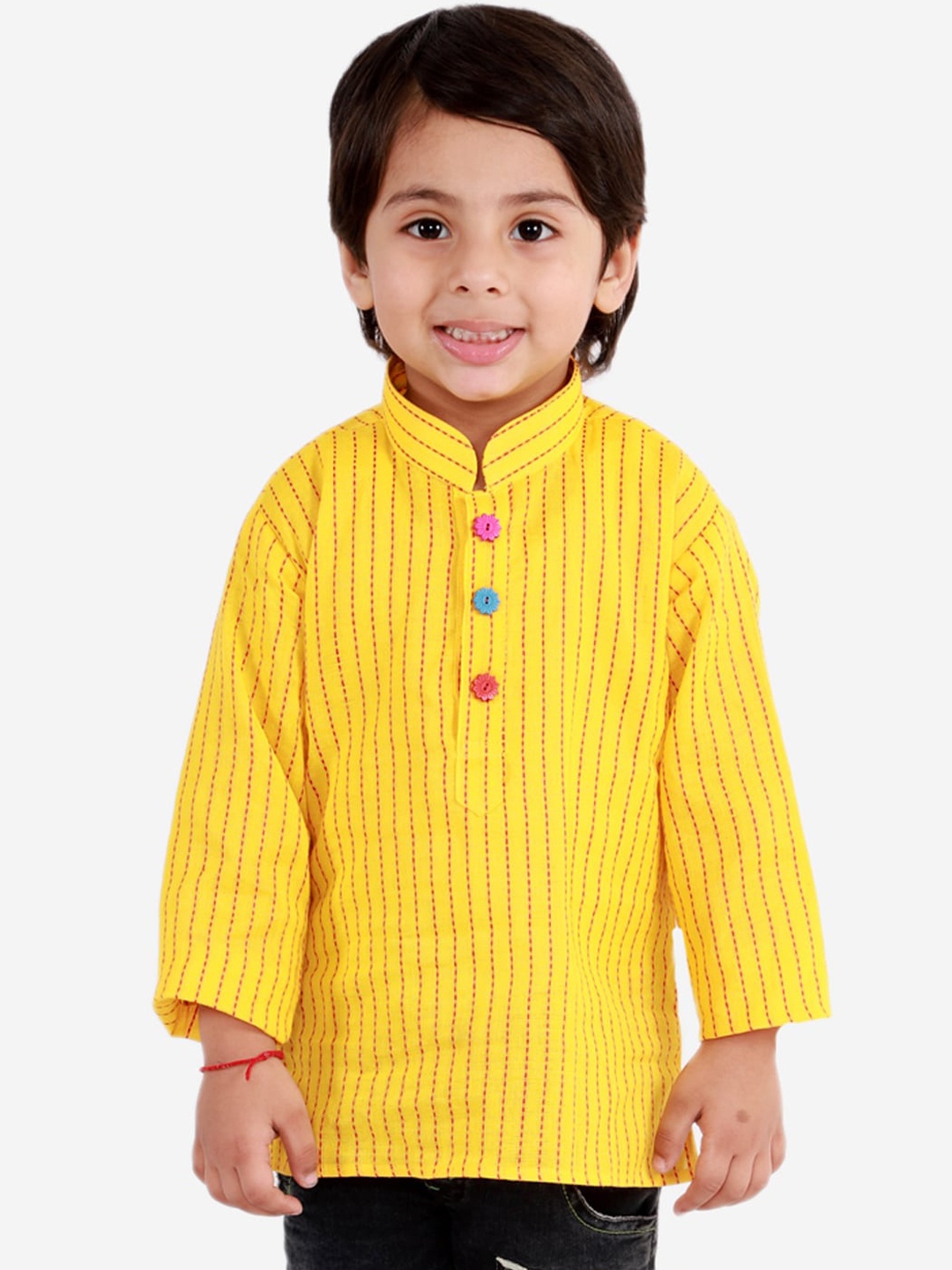 

KID1 Boys Yellow & Red Striped Handloom Kurta