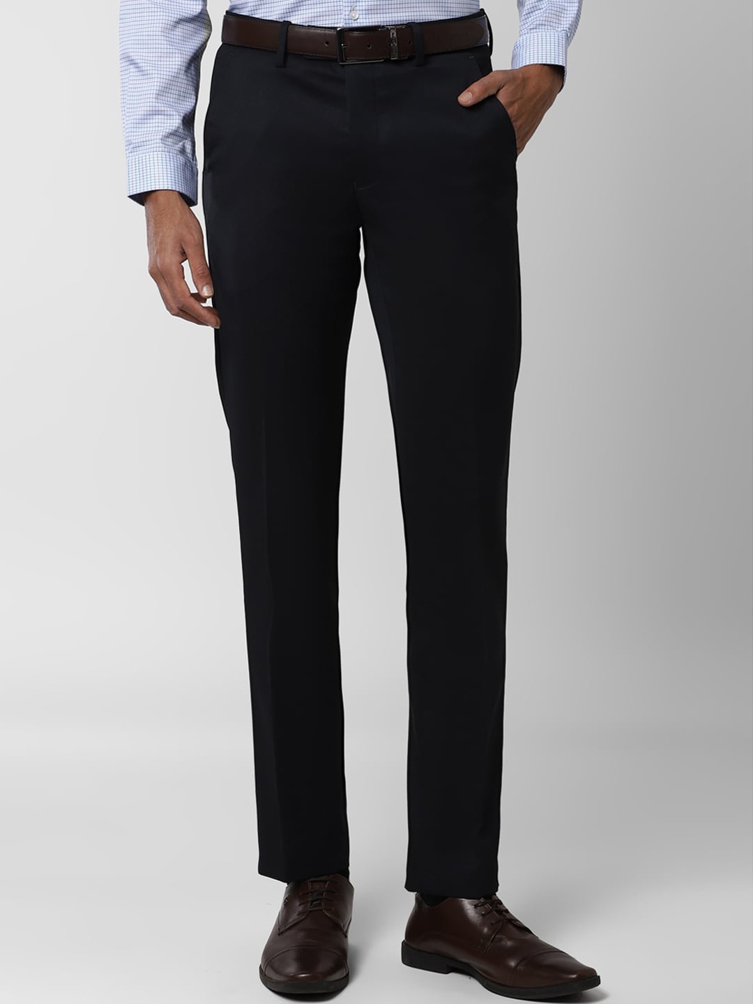 

Peter England Men Navy Blue Slim Fit Solid Formal Trousers