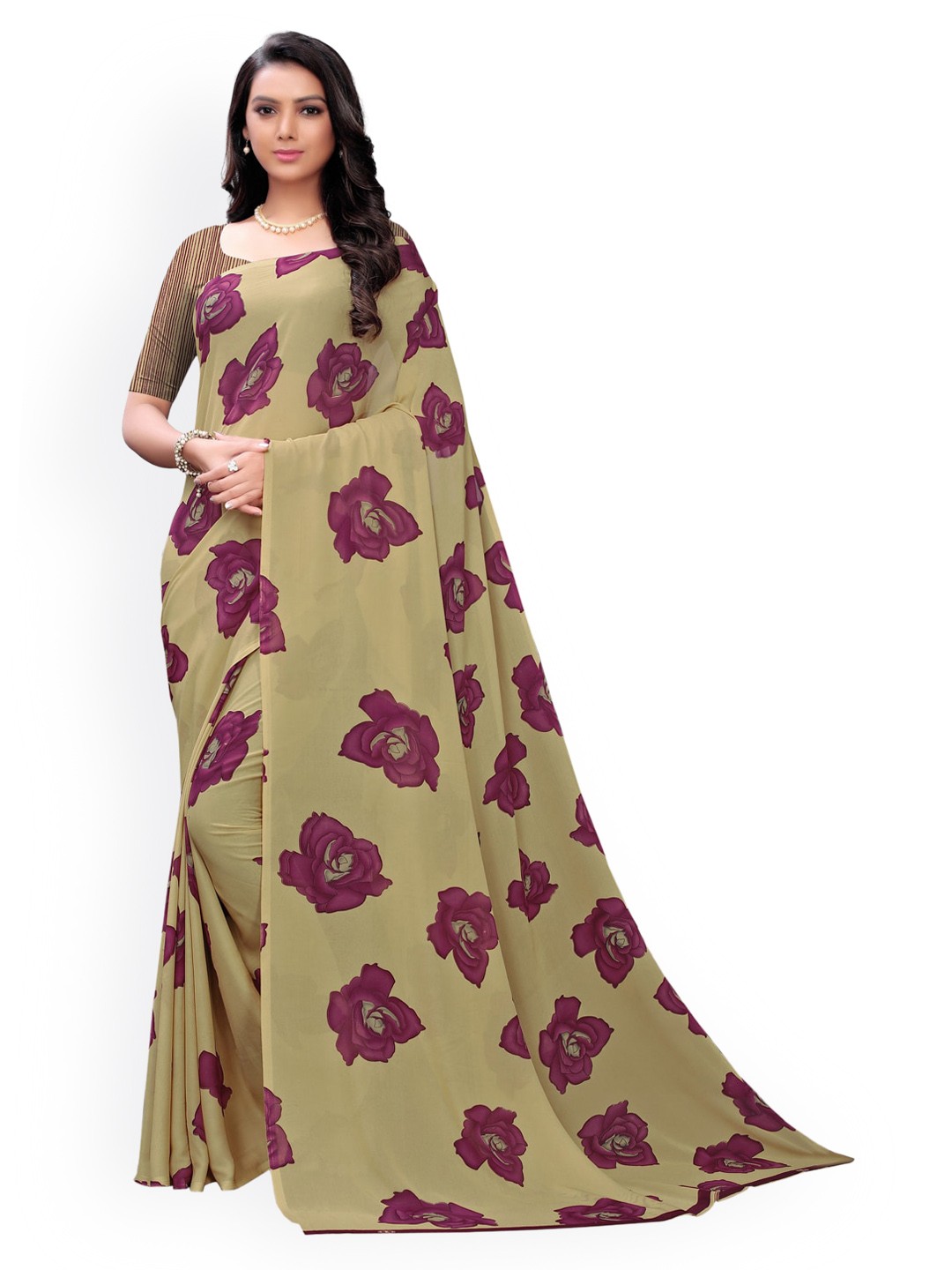 

KALINI Beige Printed Pure Georgette Saree