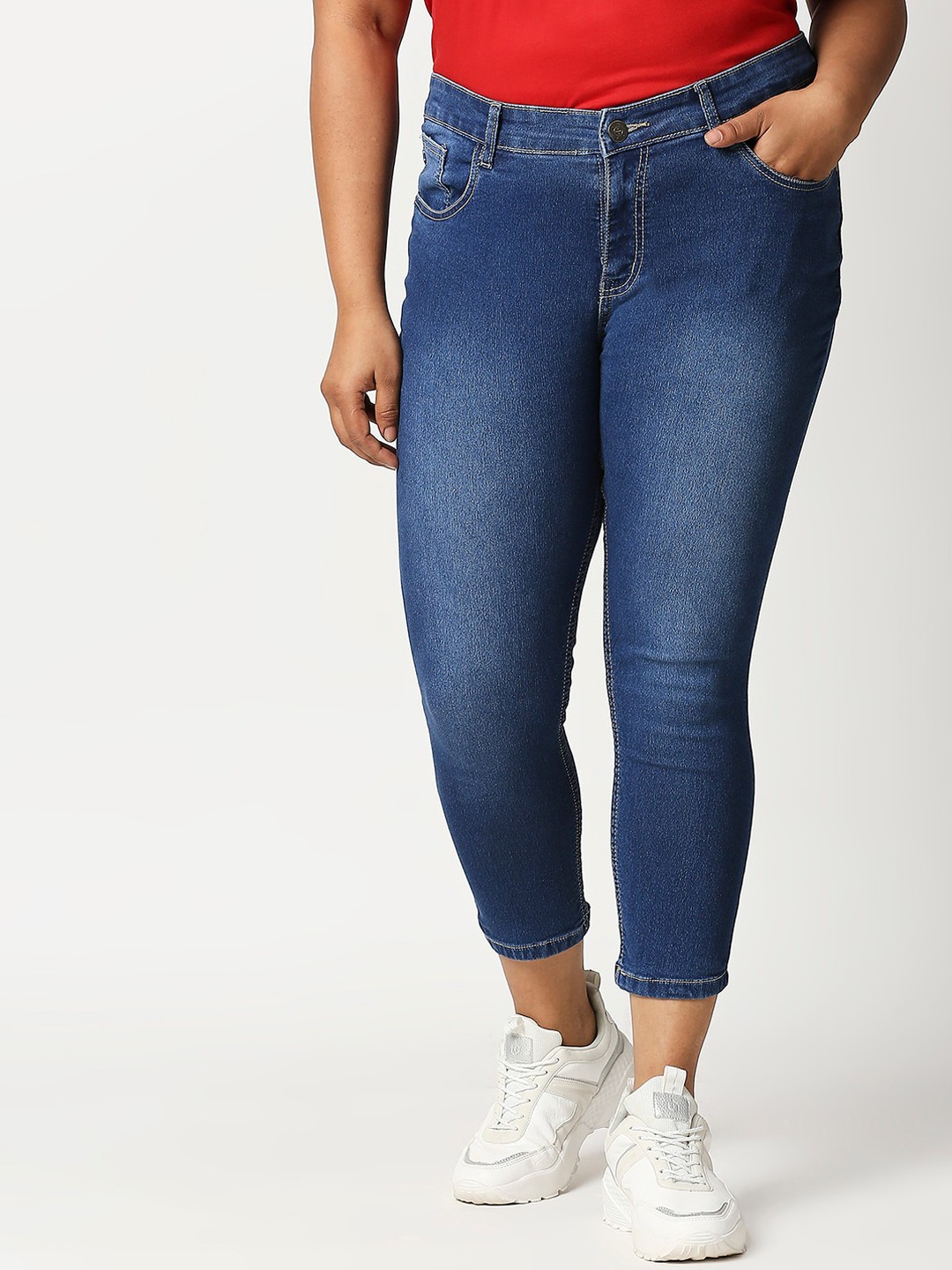 

ZUSH Women Plus Size Blue Washed Cotton Regular Fit Crop Jeans