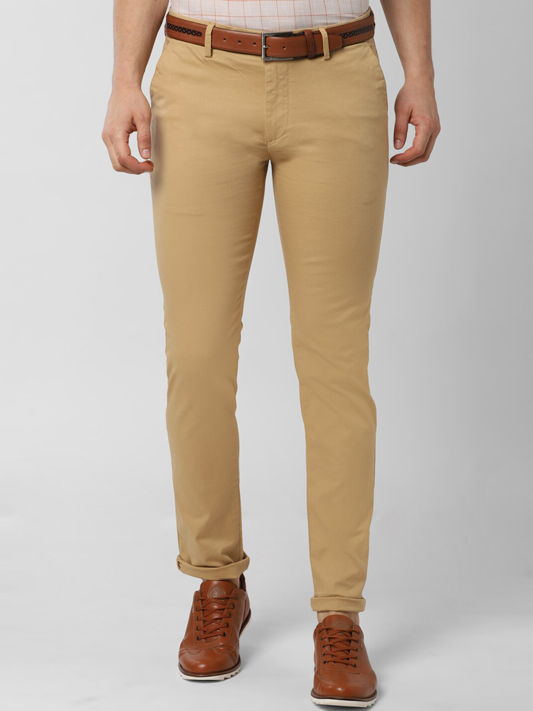 

Peter England Casuals Men Khaki Slim Fit Solid Regular Trousers