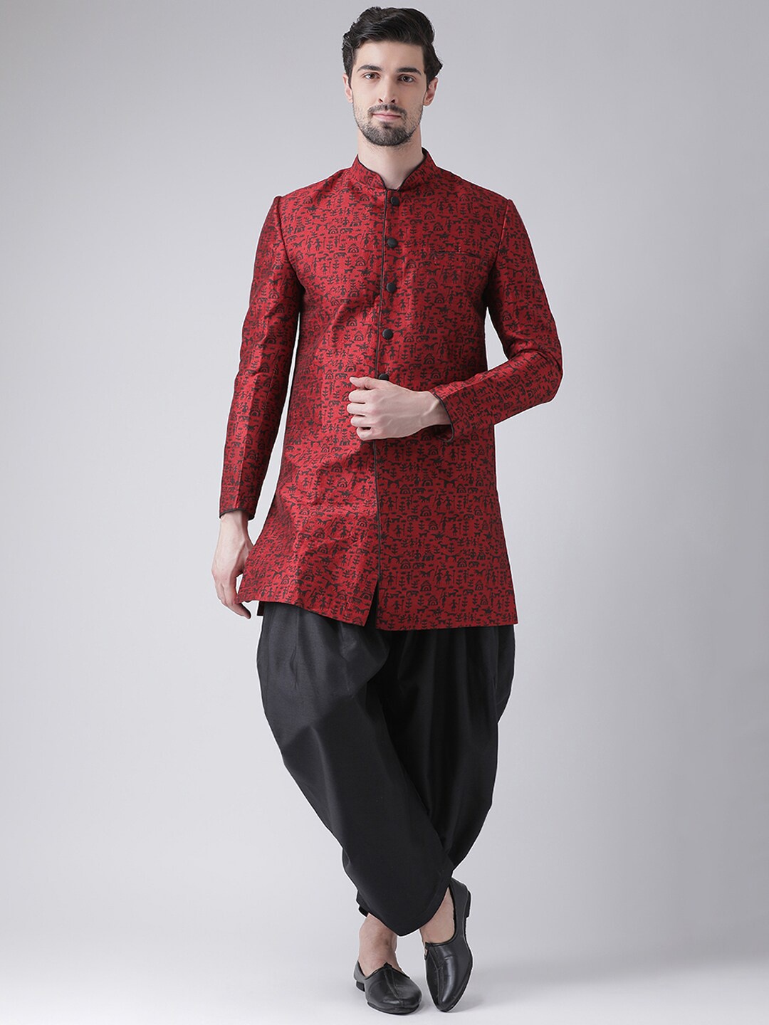 

DEYANN Men Red & Black Printed Sherwani With Patiala Pants