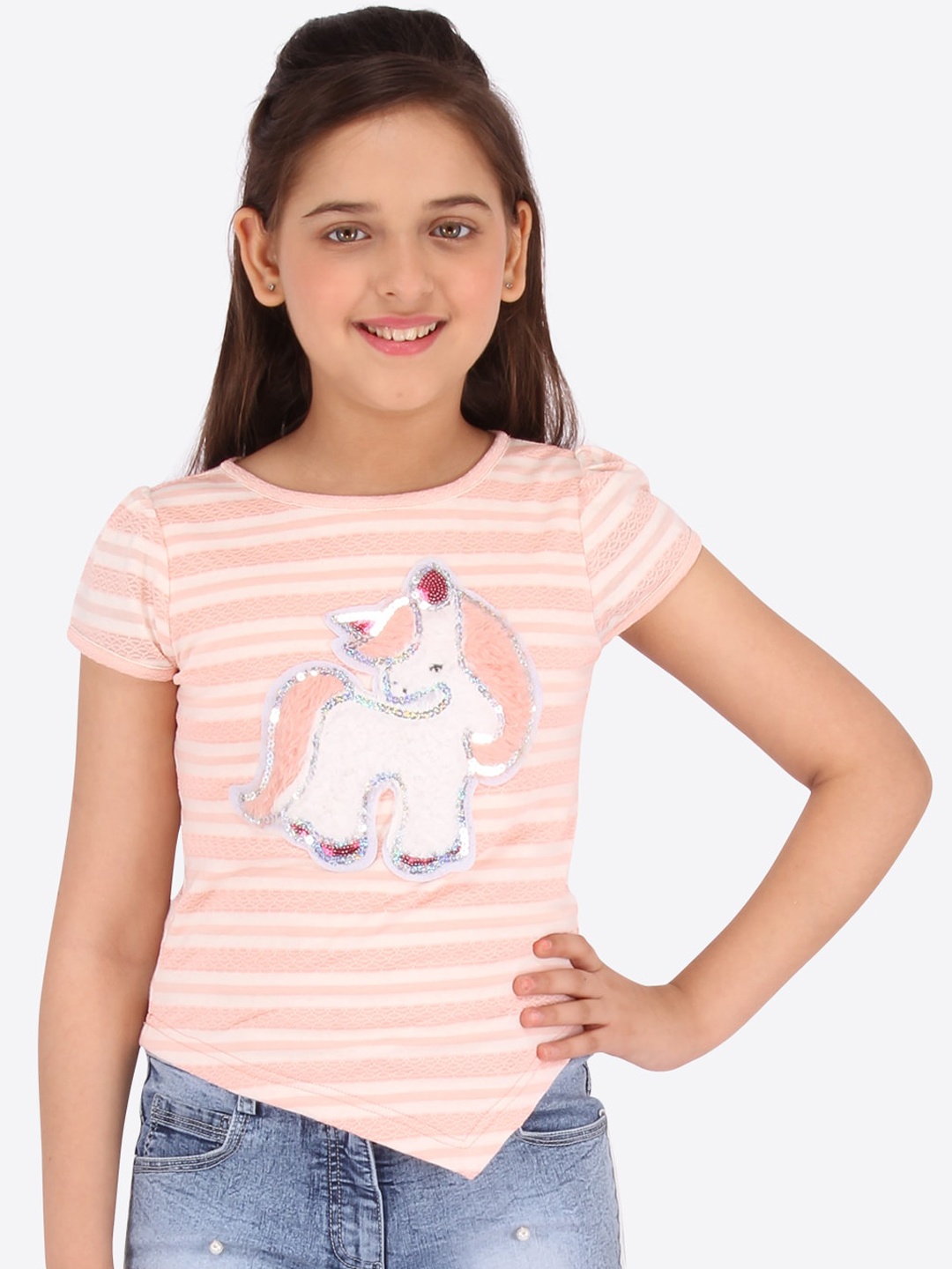 

CUTECUMBER Peach-Coloured Striped Regular Top