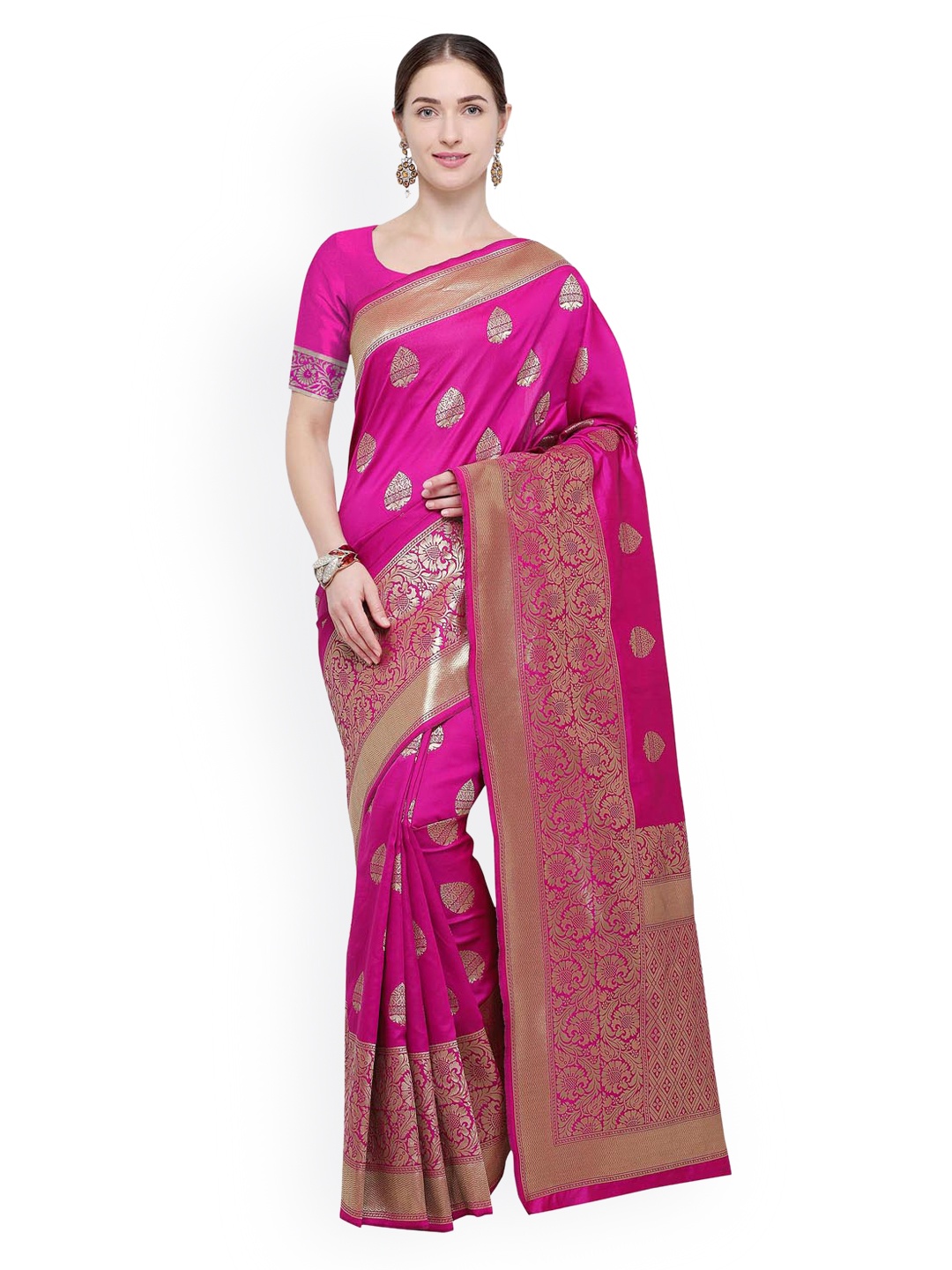 

KALINI Magenta & Gold-Toned Poly Silk Woven Design Kanjeevaram Saree